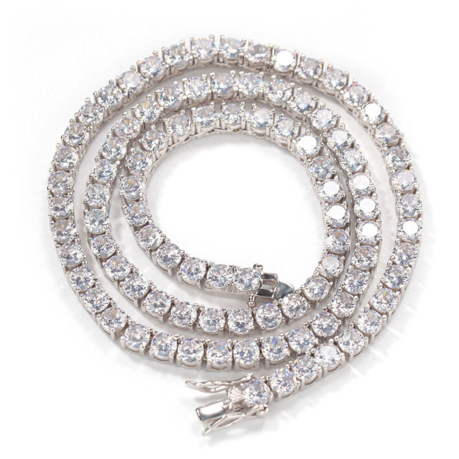 Round Brilliant Cut Real VVS Moissanite Diamond 4 MM Unisex Tennis Chain 952 Silver