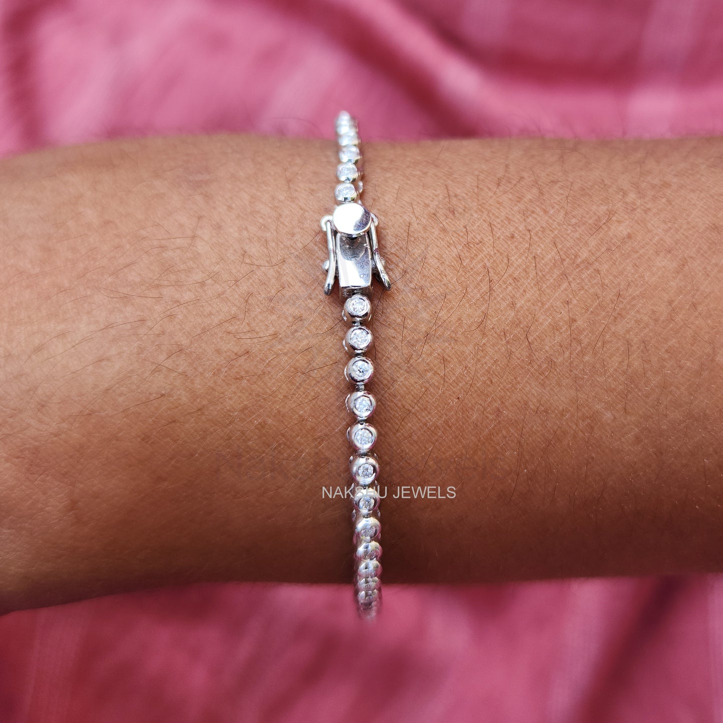 Classic 1.5 MM Colorless Round Moissanite Bezel Set Tennis Bracelet For Her