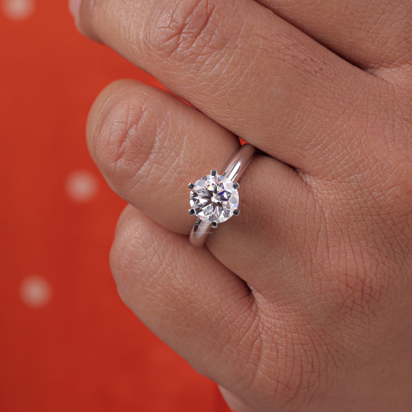 Round Cut Moissanite Solitaire Engagement Ring Classic 6 Prong Setting