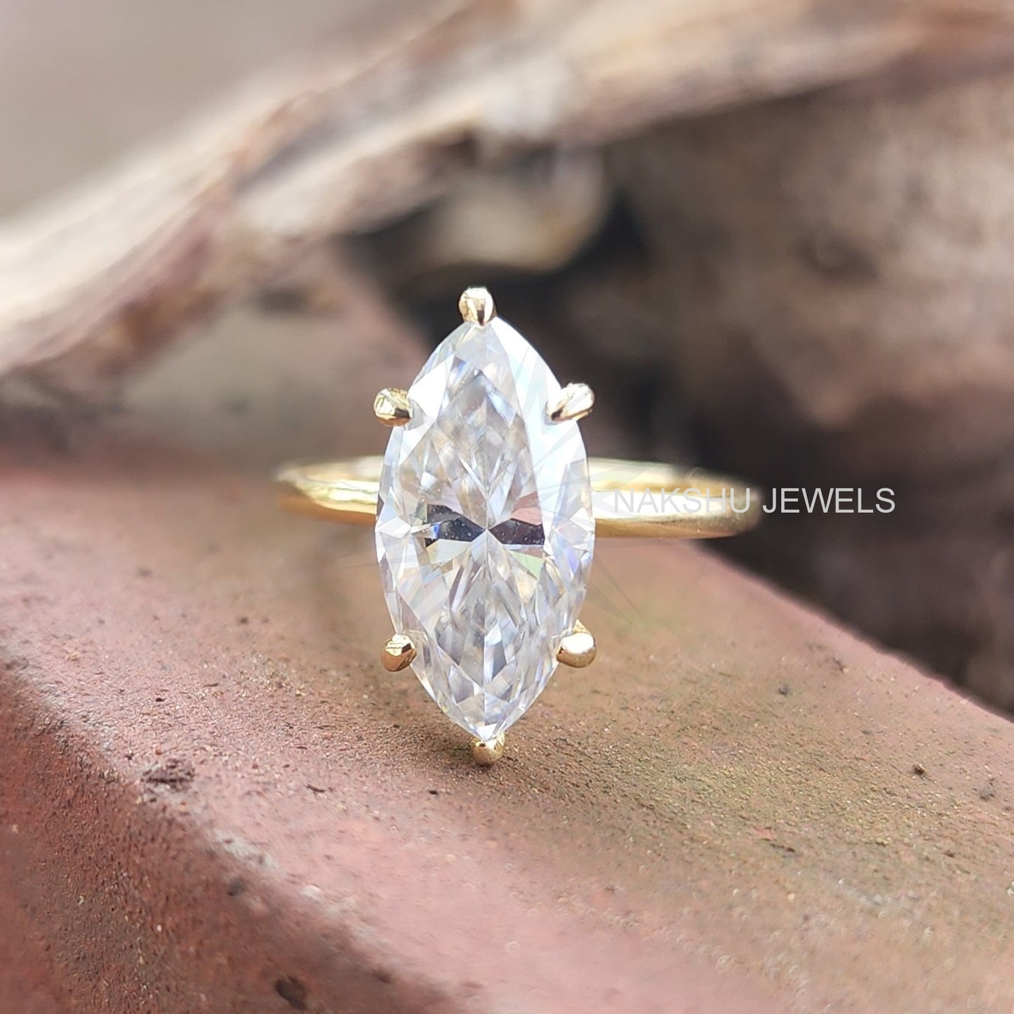 Solitaire Marquise Cut Moissanite Engagement Ring