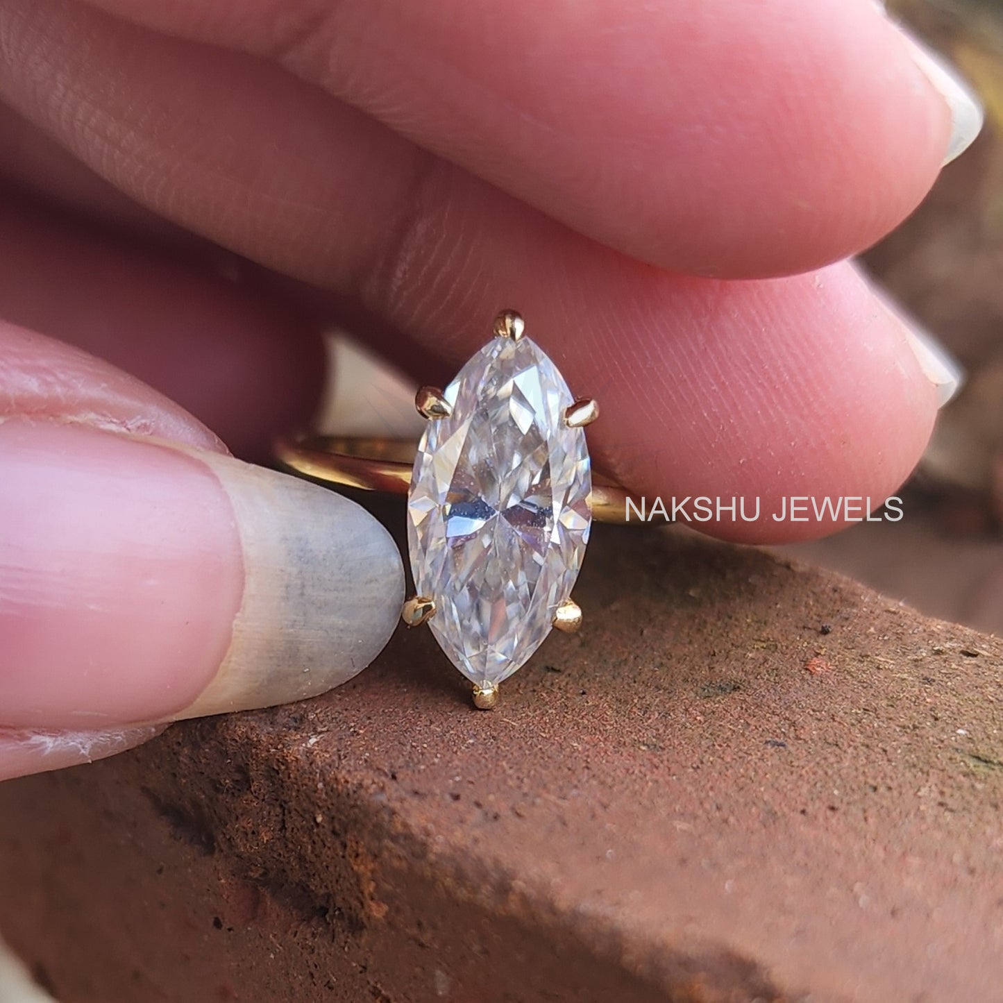 Solitaire Marquise Cut Moissanite Engagement Ring