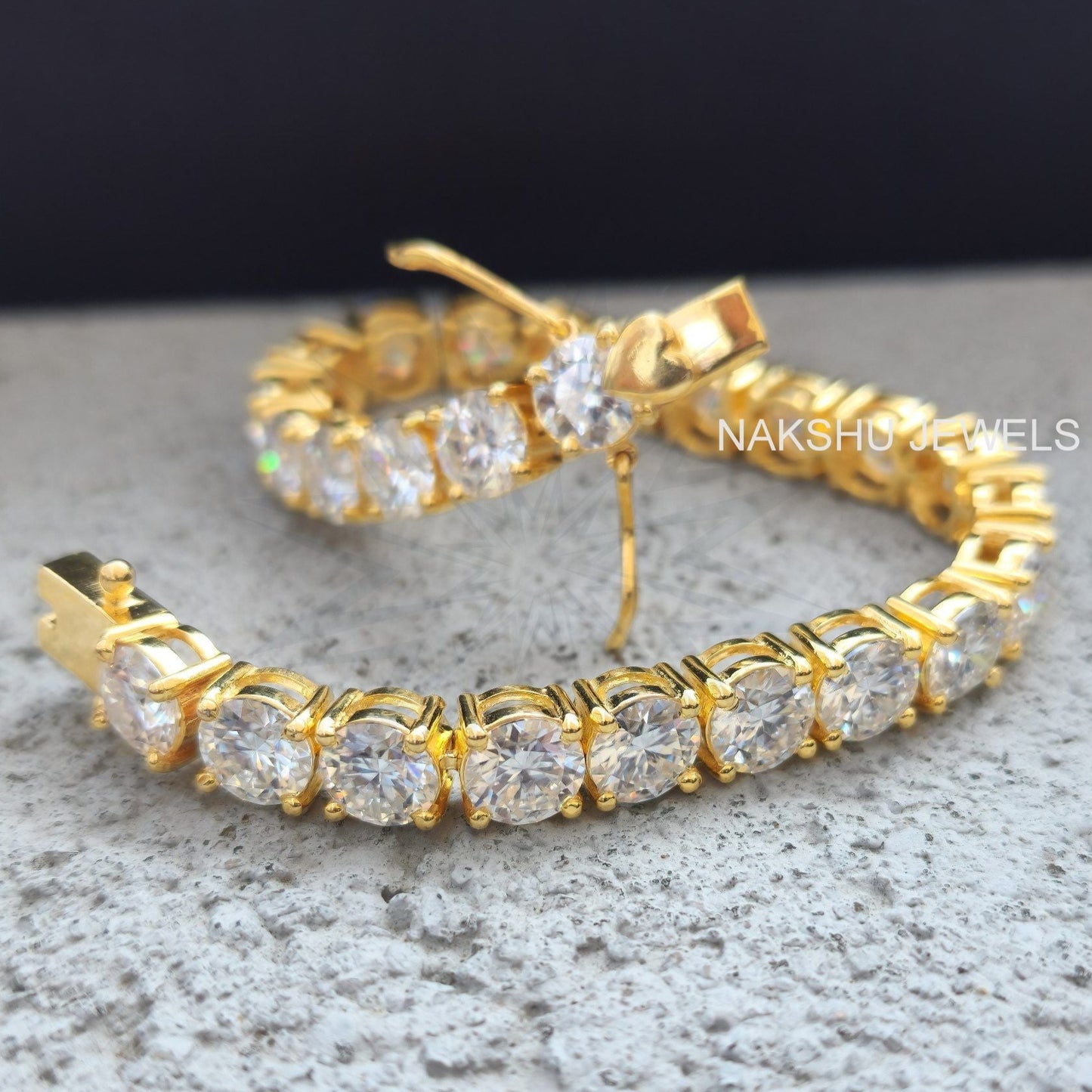 Dazzling 6.0 MM Round Moissanite Four Prong Silver Tennis Bracelet