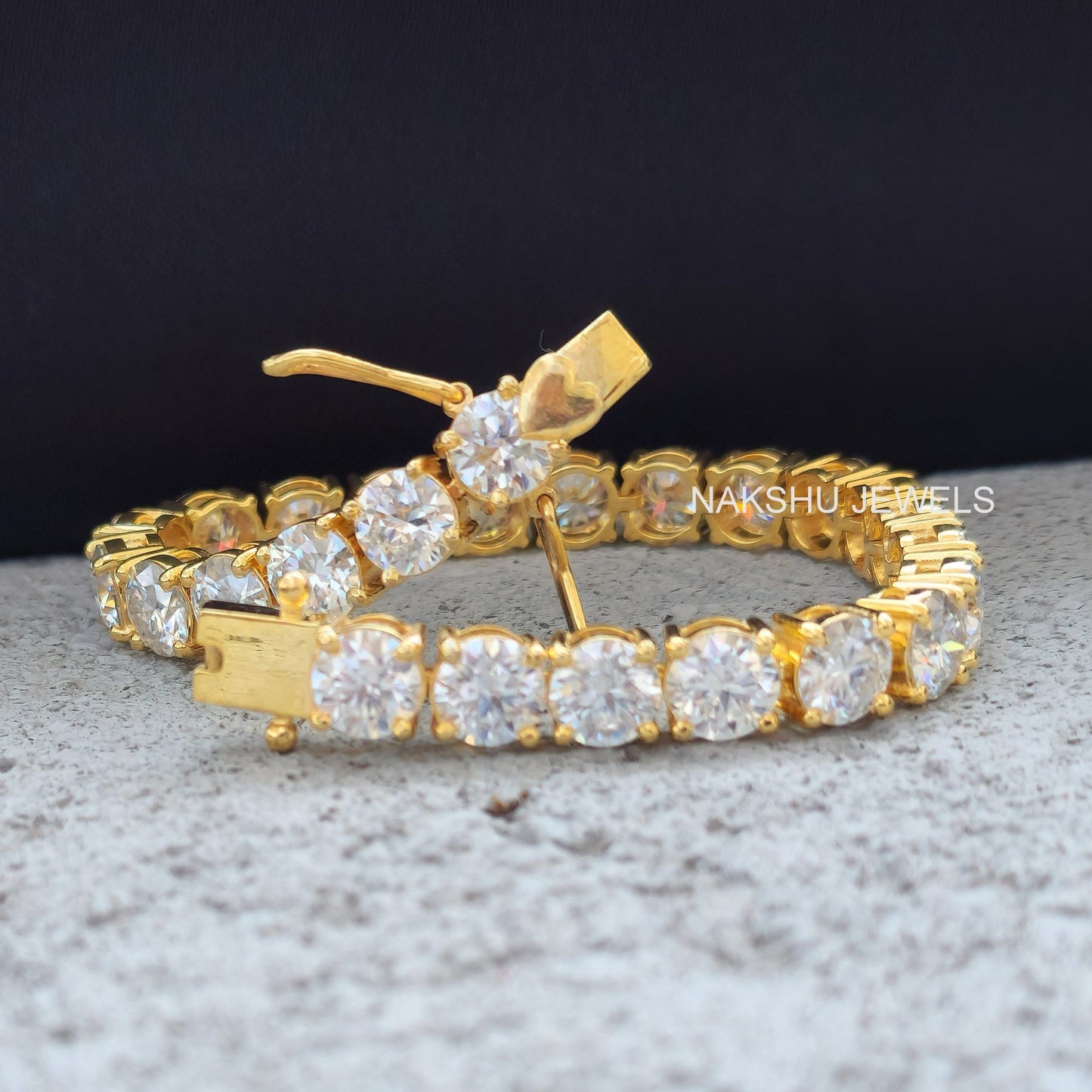 Dazzling 6.0 MM Round Moissanite Four Prong Silver Tennis Bracelet