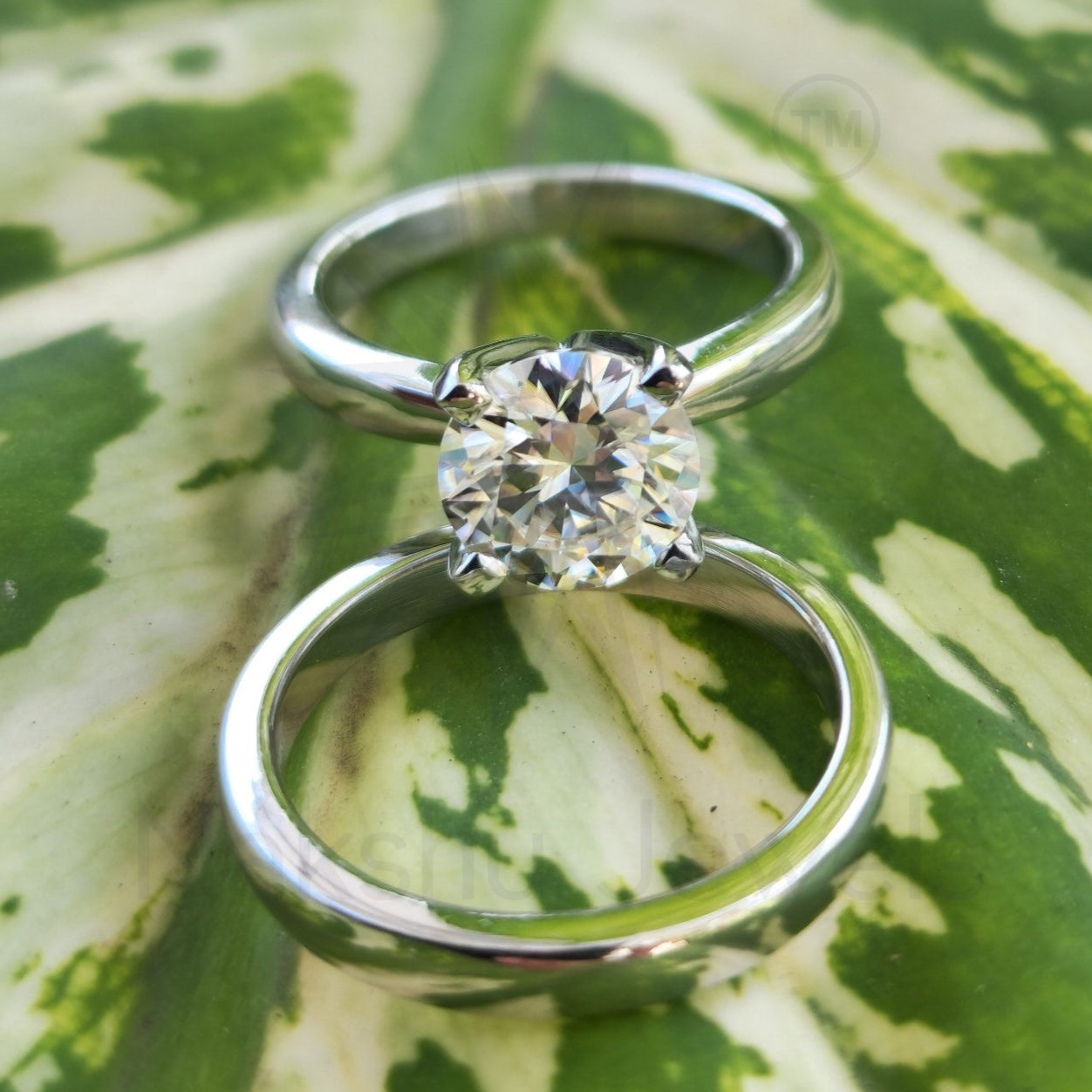 Round Cut Moissanite Solitaire Engagement Ring Set