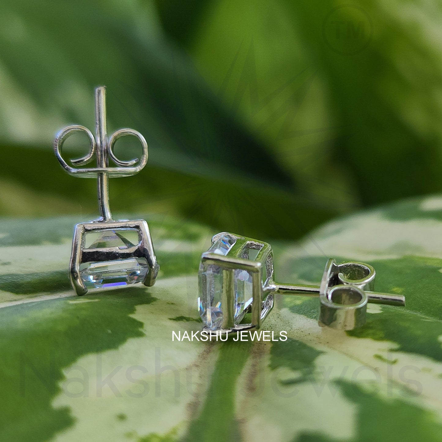 Asscher Cut Colorless Moissanite Earrings - Basket Set Stud Earrings