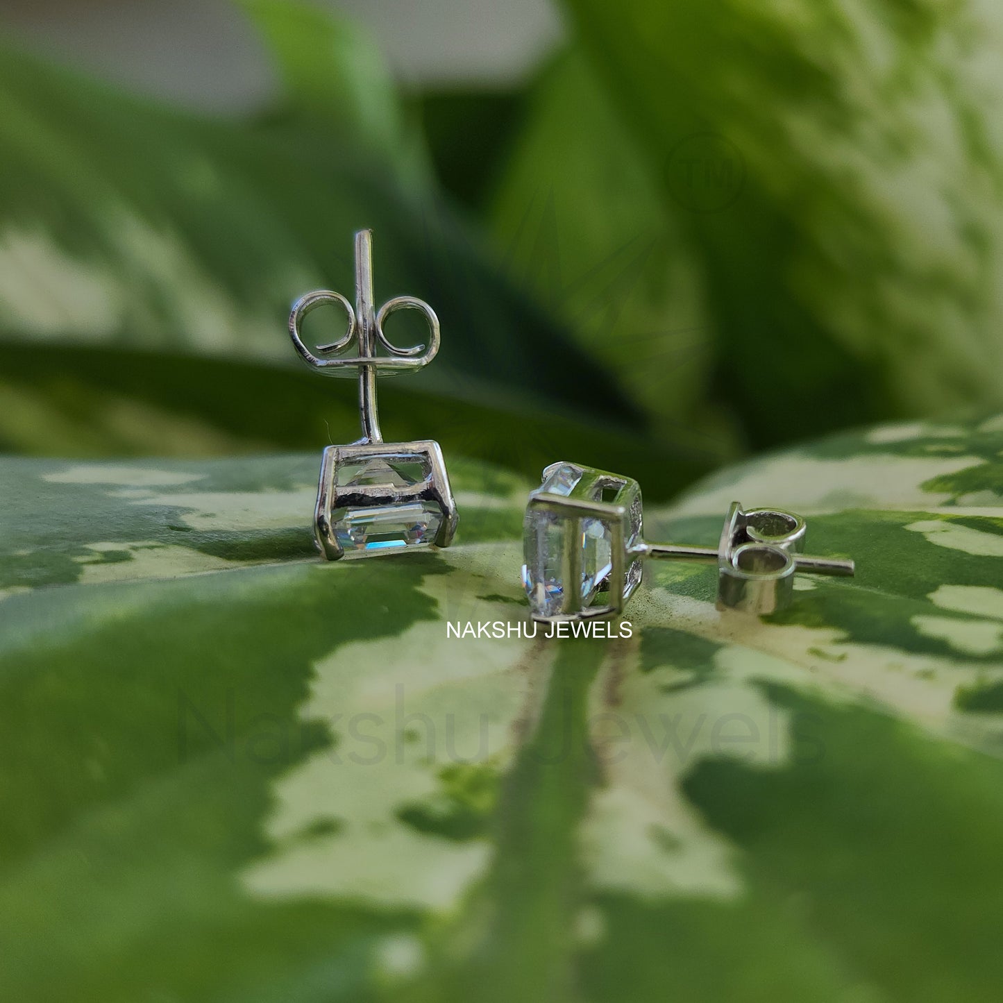 Asscher Cut Colorless Moissanite Earrings - Basket Set Stud Earrings