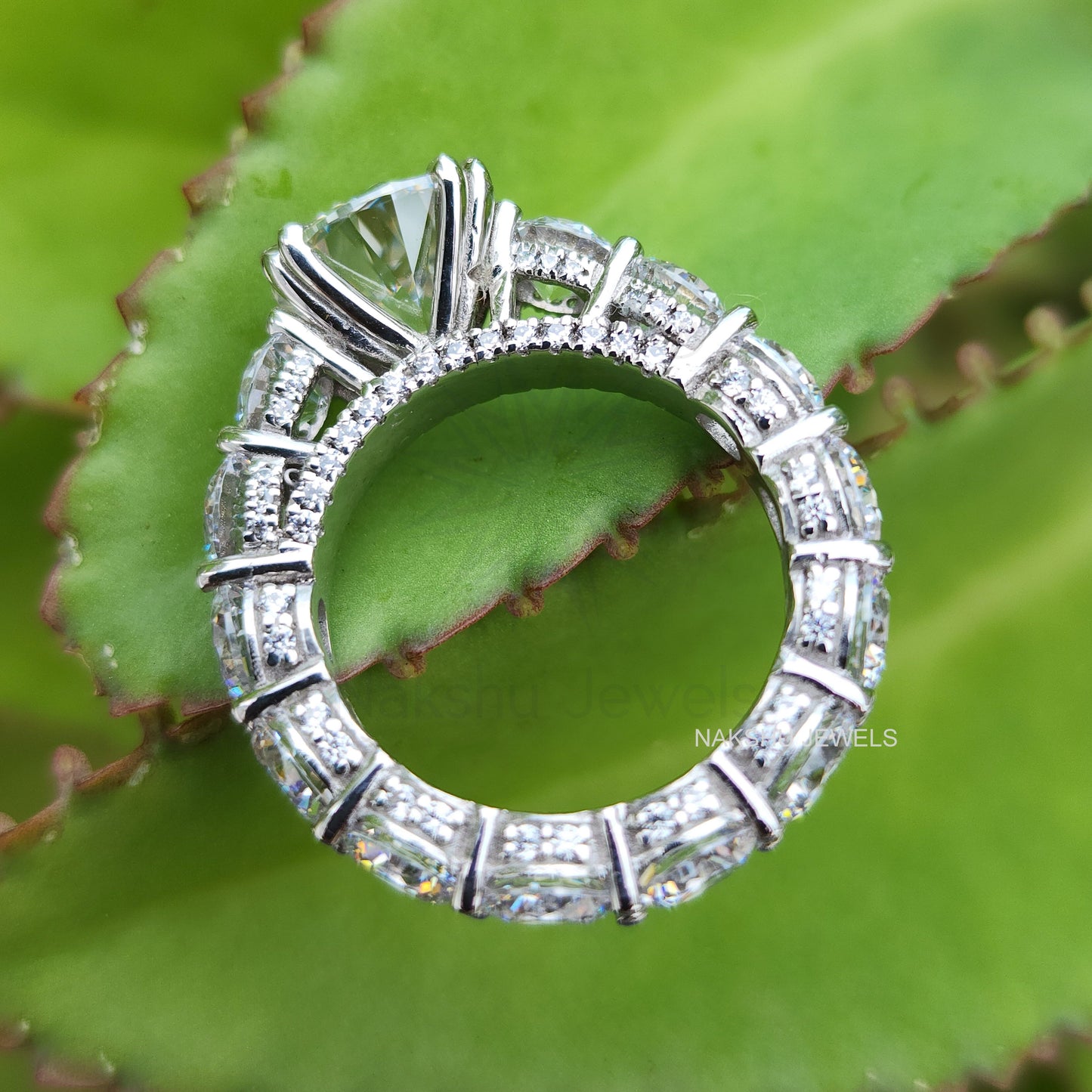 Brilliant Cut Moissanite Full Eternity Wedding Pave Engagement Ring