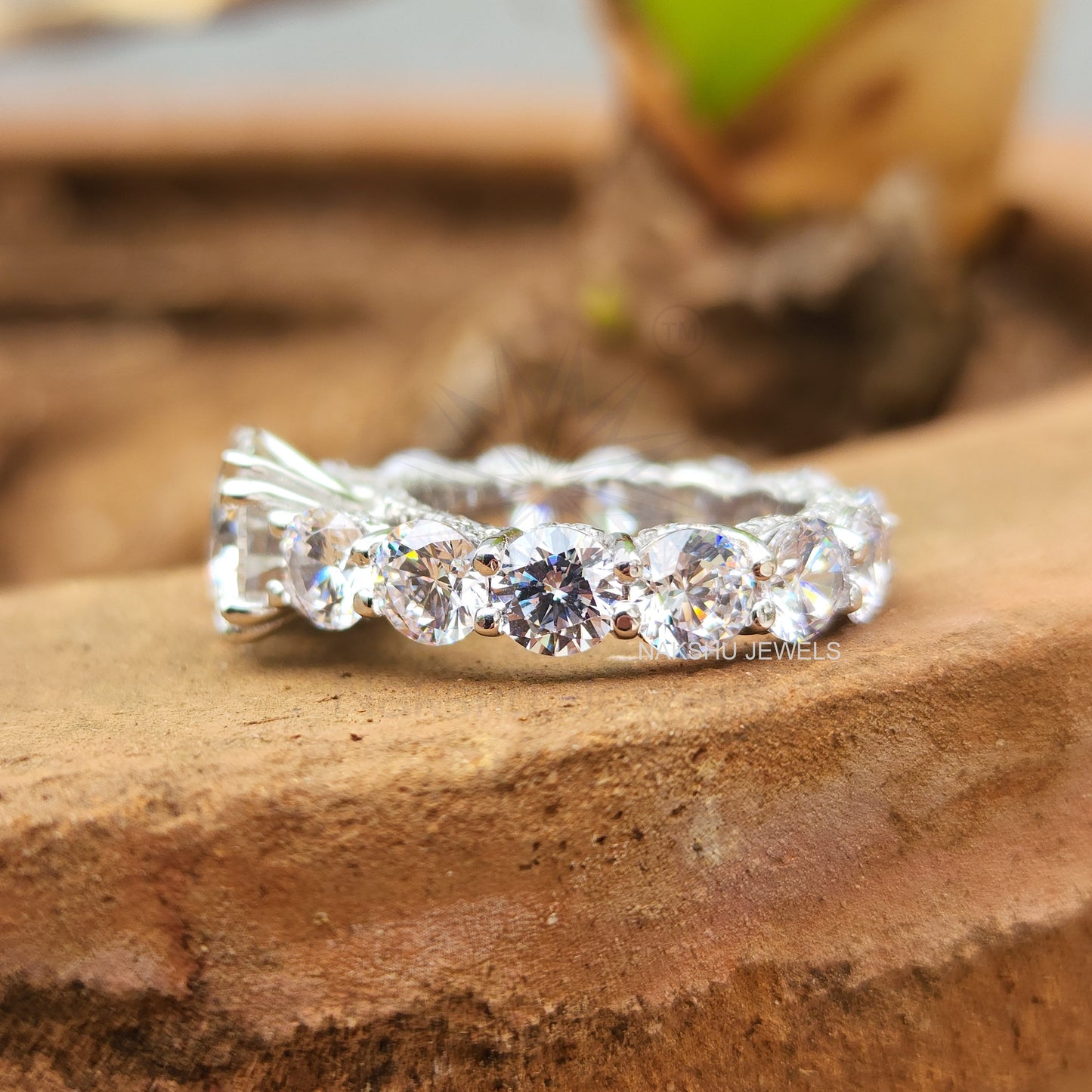 Brilliant Cut Moissanite Full Eternity Wedding Pave Engagement Ring