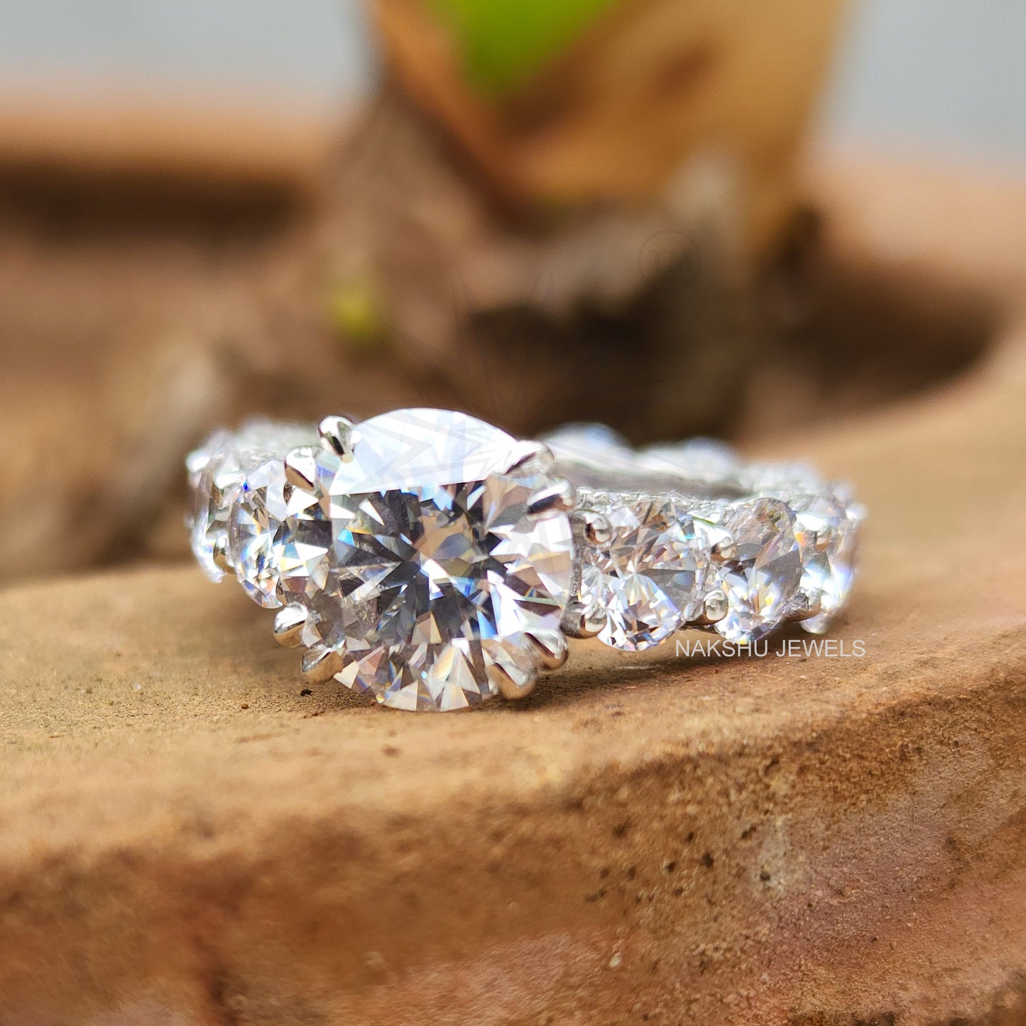 Brilliant Cut Moissanite Full Eternity Wedding Pave Engagement Ring