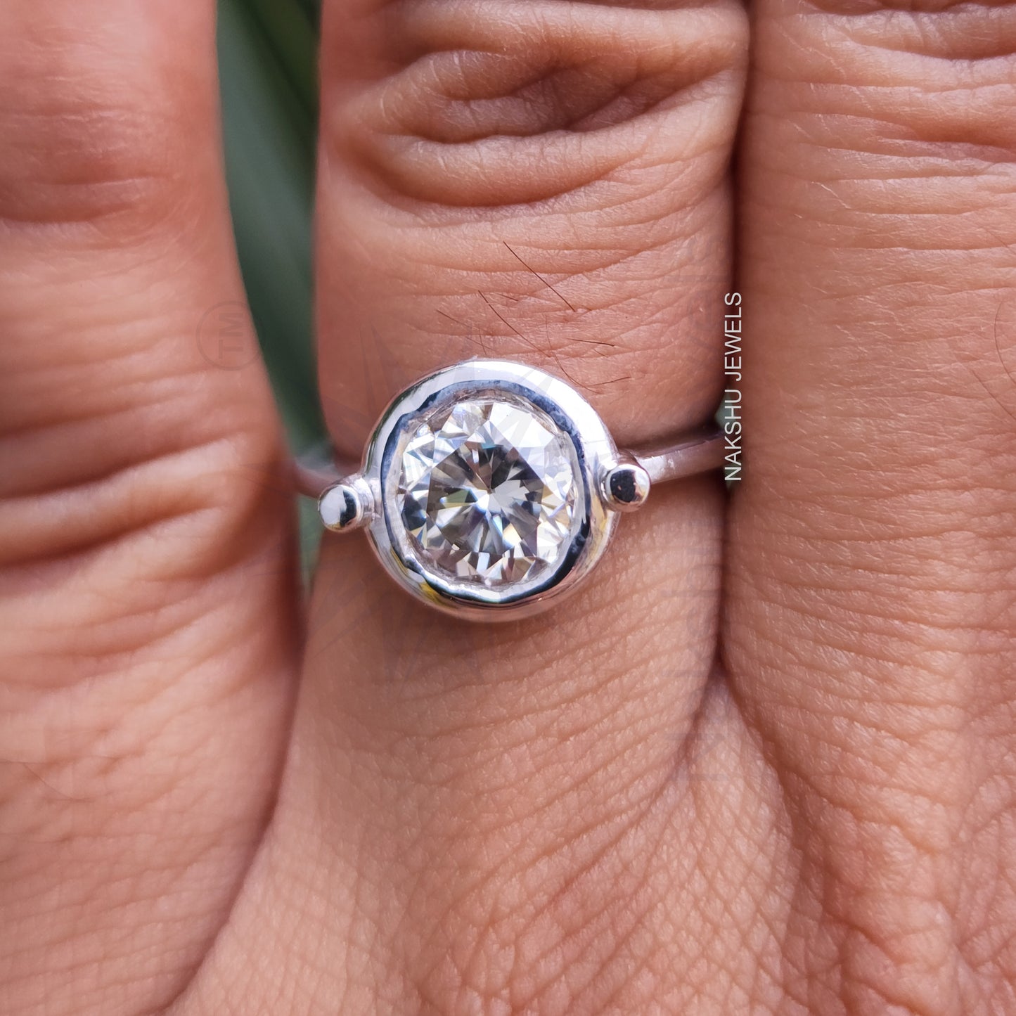 Round Cut Solitaire Bezel Set Moissanite Engagement Ring