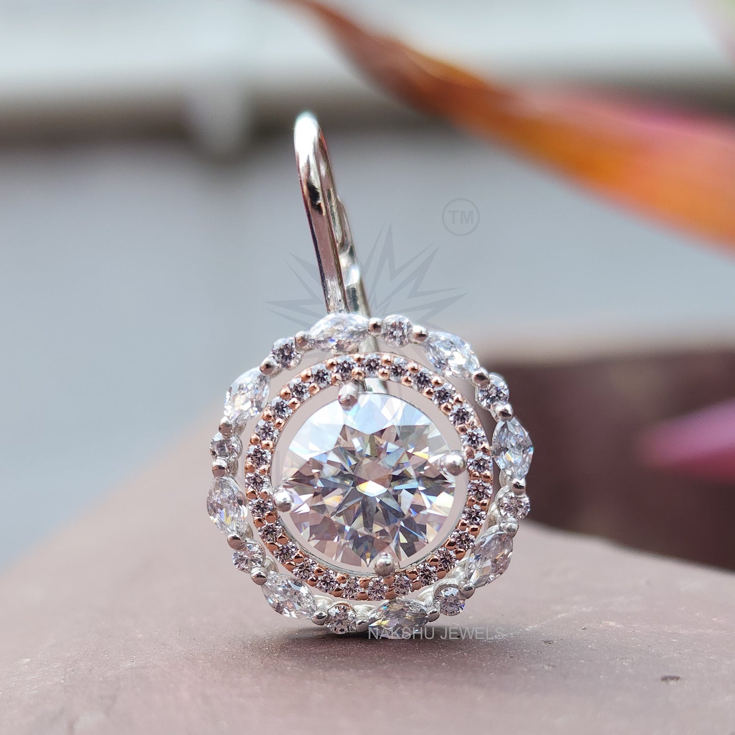 Round Cut Moissanite Double Halo Dangle Drop Earrings