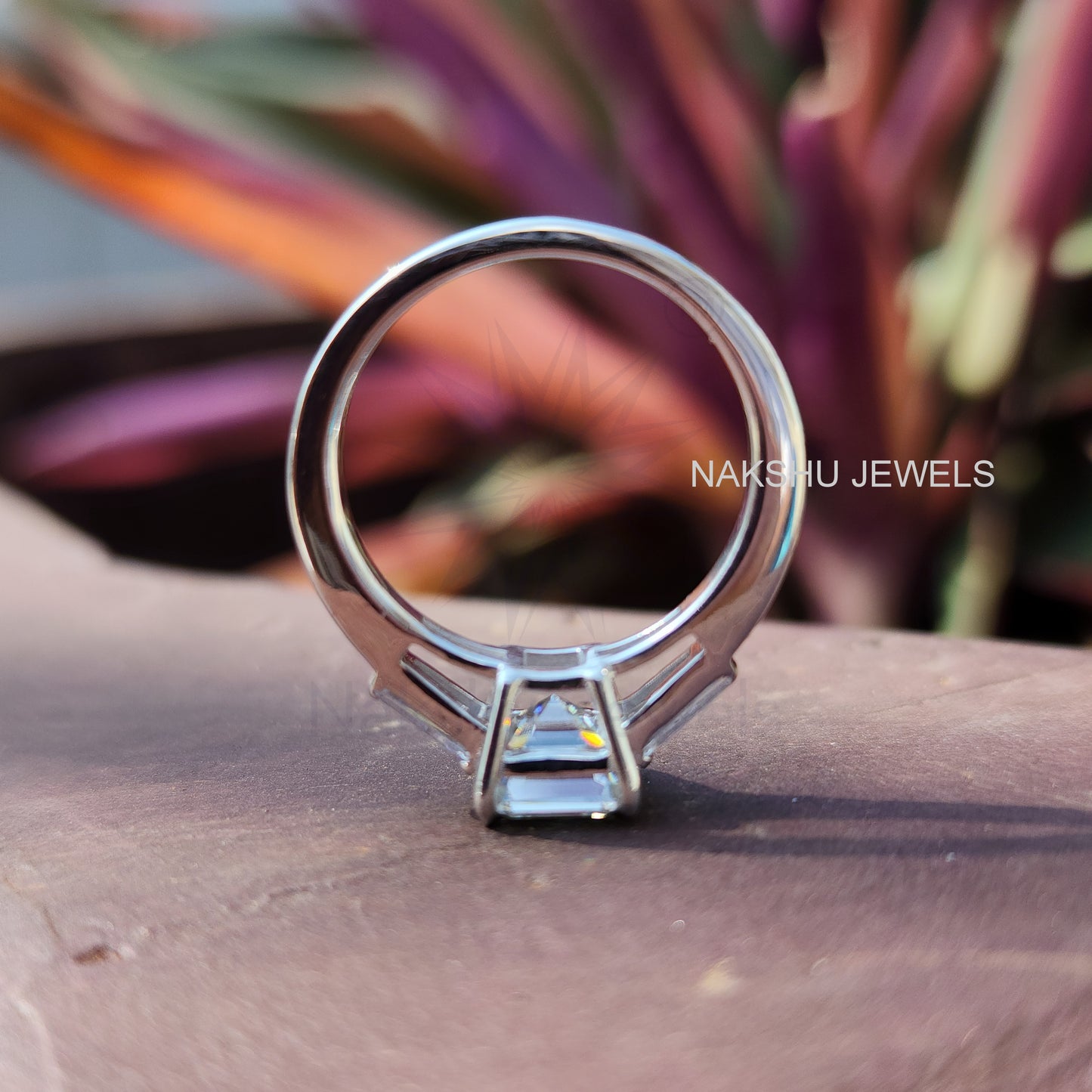 Asscher Cut With Tapered Baguette Classic Three Stone Moissanite Engagement Ring