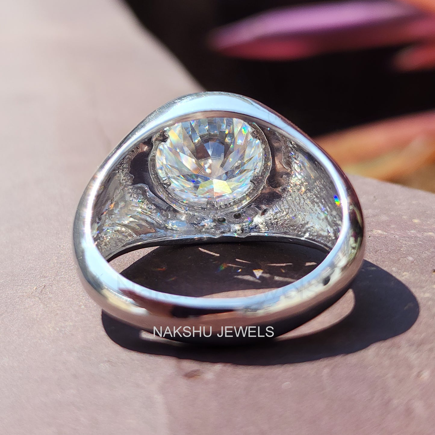 Round Brilliant Cut Men's Moissanite Solitaire Engagement Ring