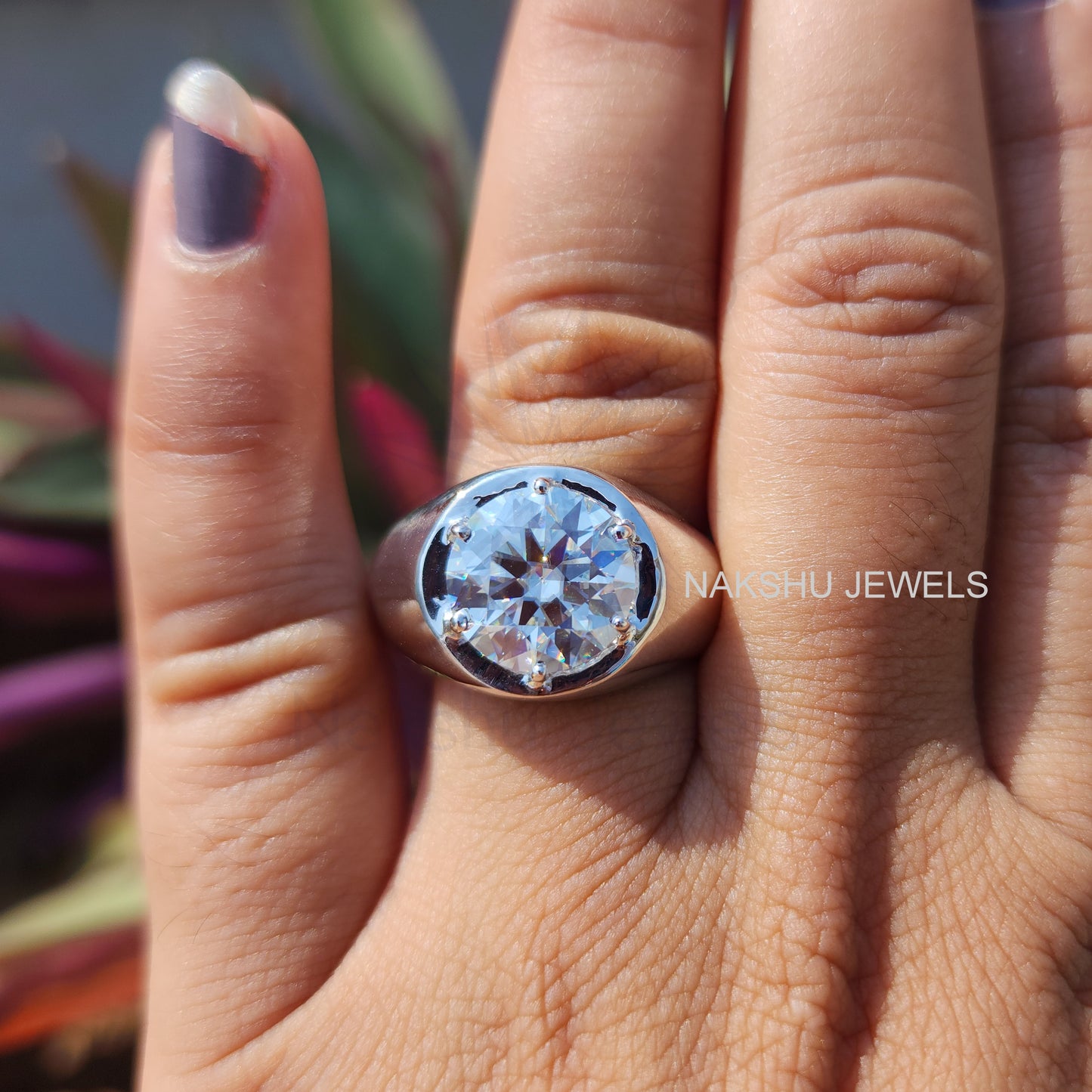 Round Brilliant Cut Men's Moissanite Solitaire Engagement Ring