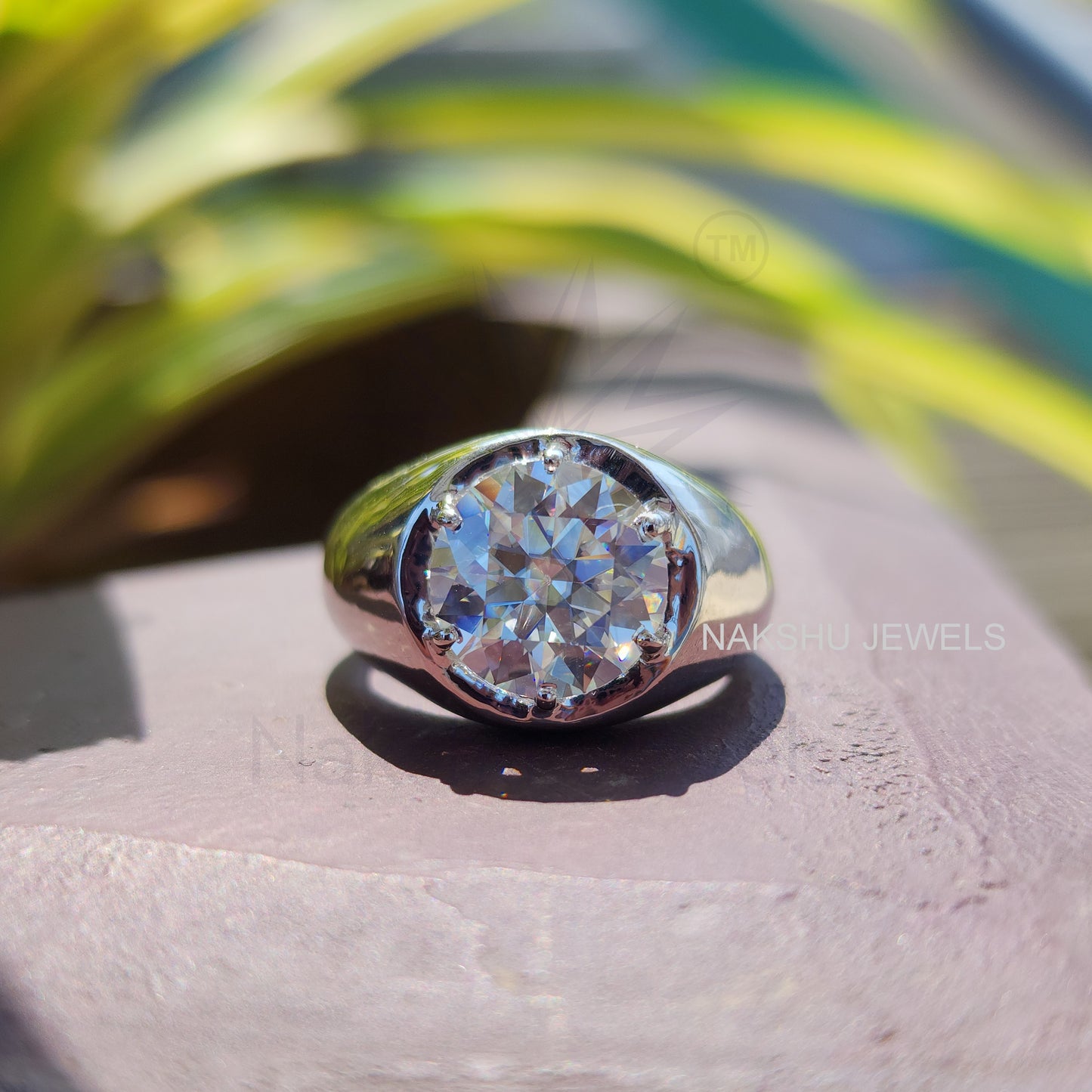 Round Brilliant Cut Men's Moissanite Solitaire Engagement Ring