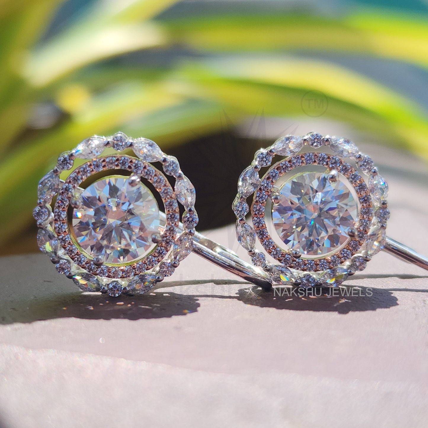 Round Cut Moissanite Double Halo Dangle Drop Earrings