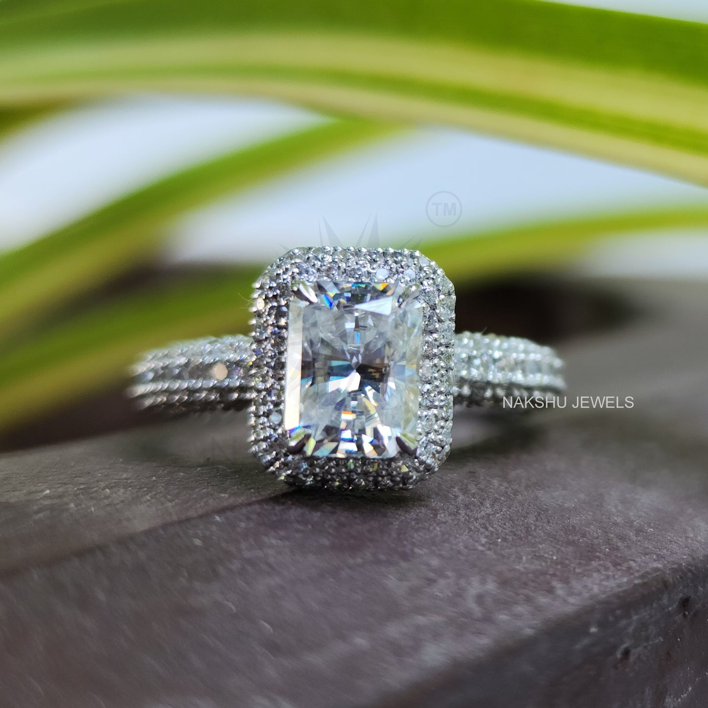Radiant Cut Moissanite Engagement Wedding Ring Set