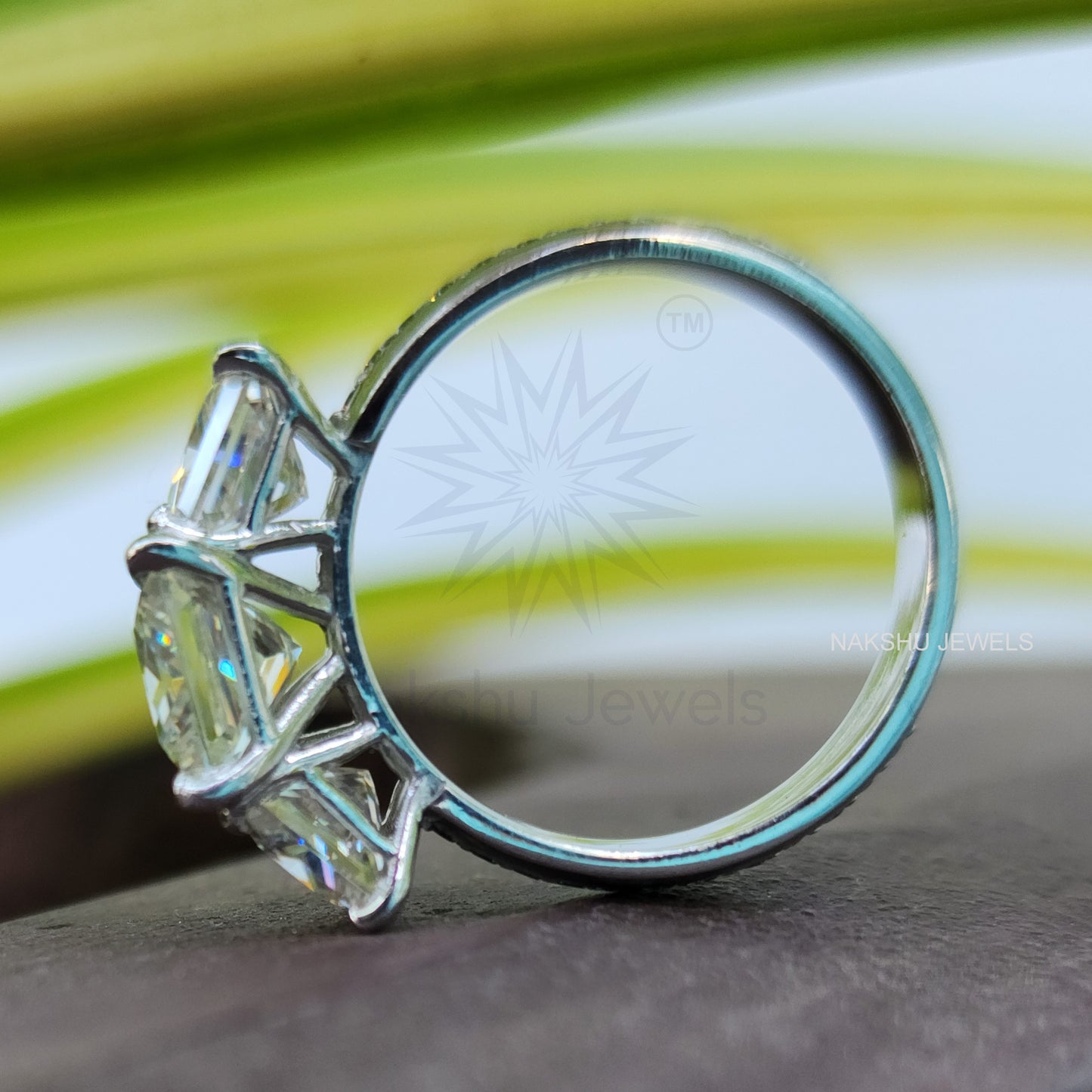 Princess Cut Moissanite Three Stone Bridal Set
