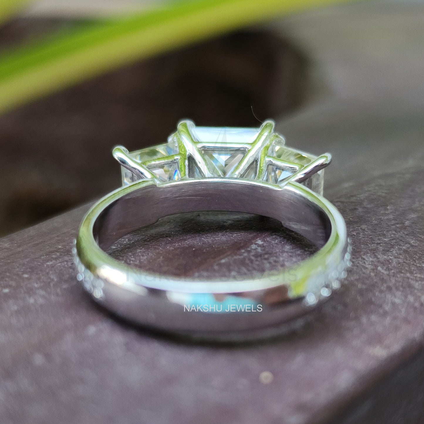 Princess Cut Moissanite Three Stone Bridal Set