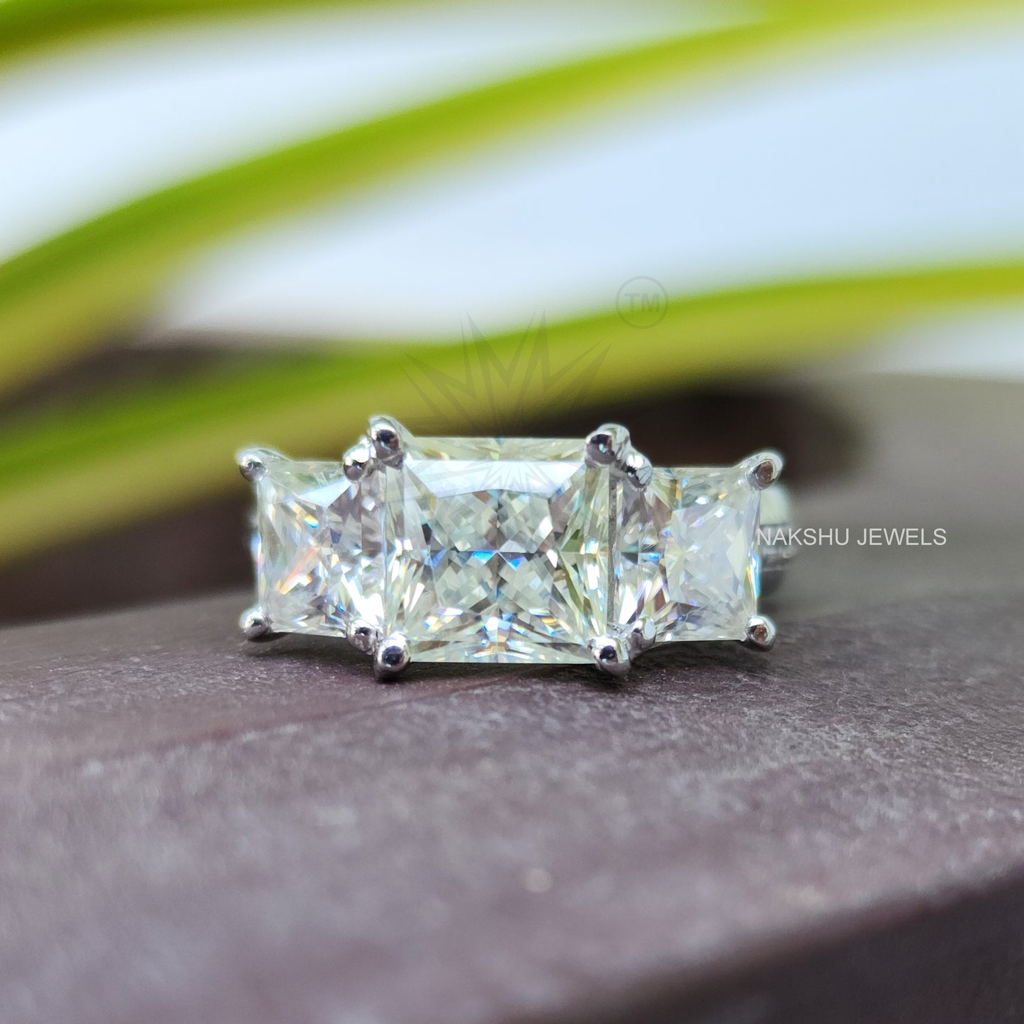 Princess Cut Moissanite Three Stone Bridal Set