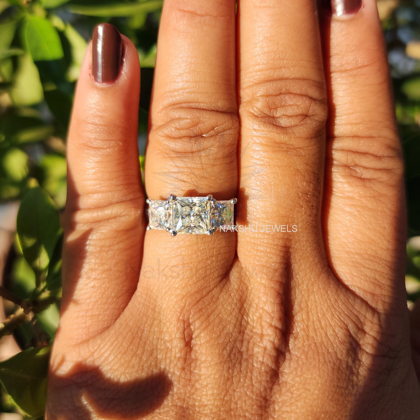 Princess Cut Moissanite Three Stone Bridal Set