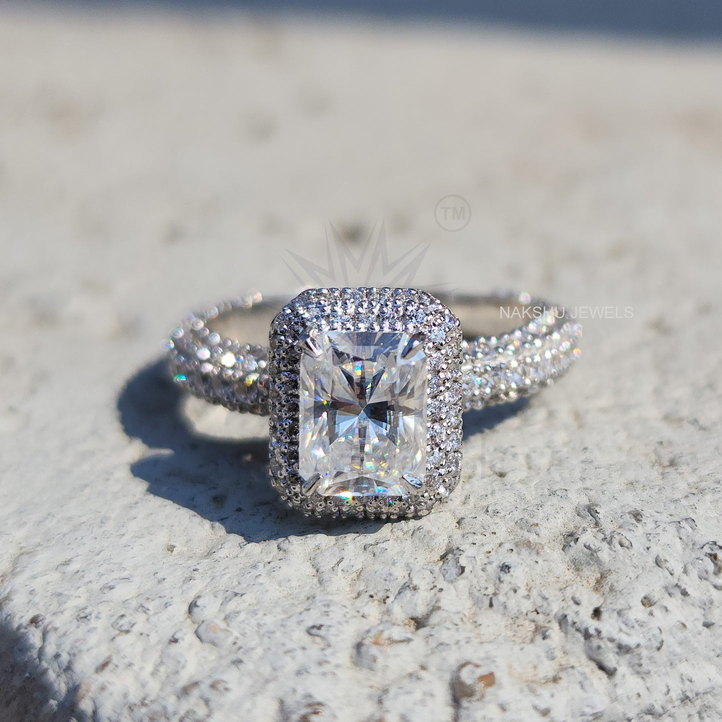 Radiant Cut Moissanite Engagement Wedding Ring Set