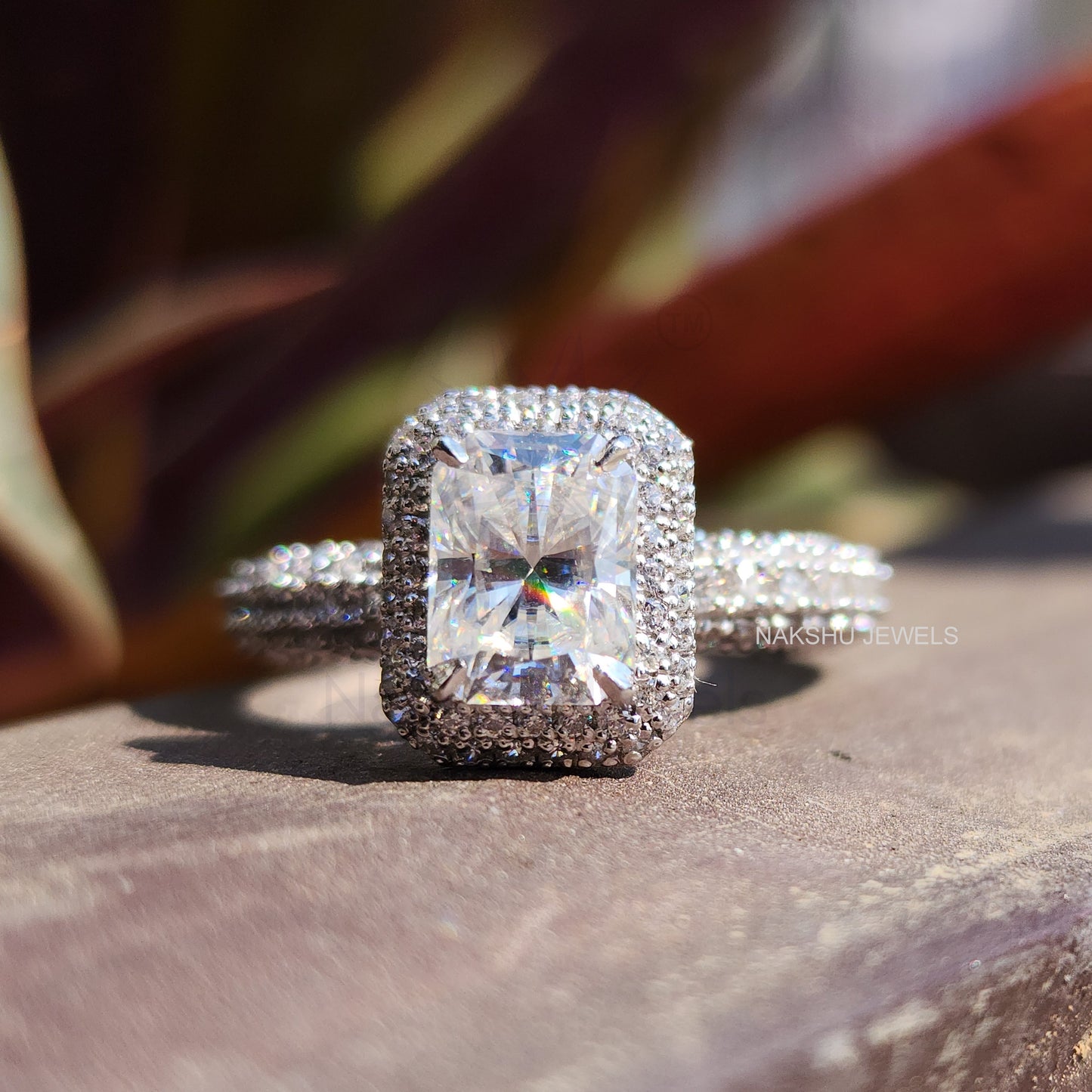 Radiant Cut Moissanite Engagement Wedding Ring Set