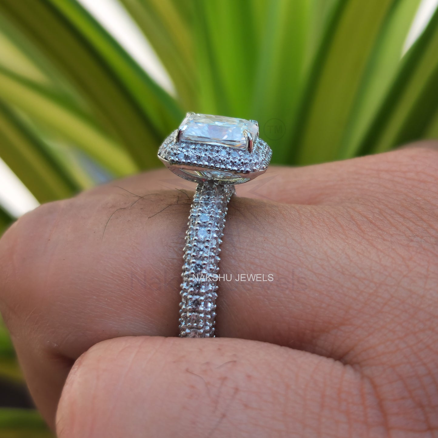 Radiant Cut Moissanite Engagement Wedding Ring Set