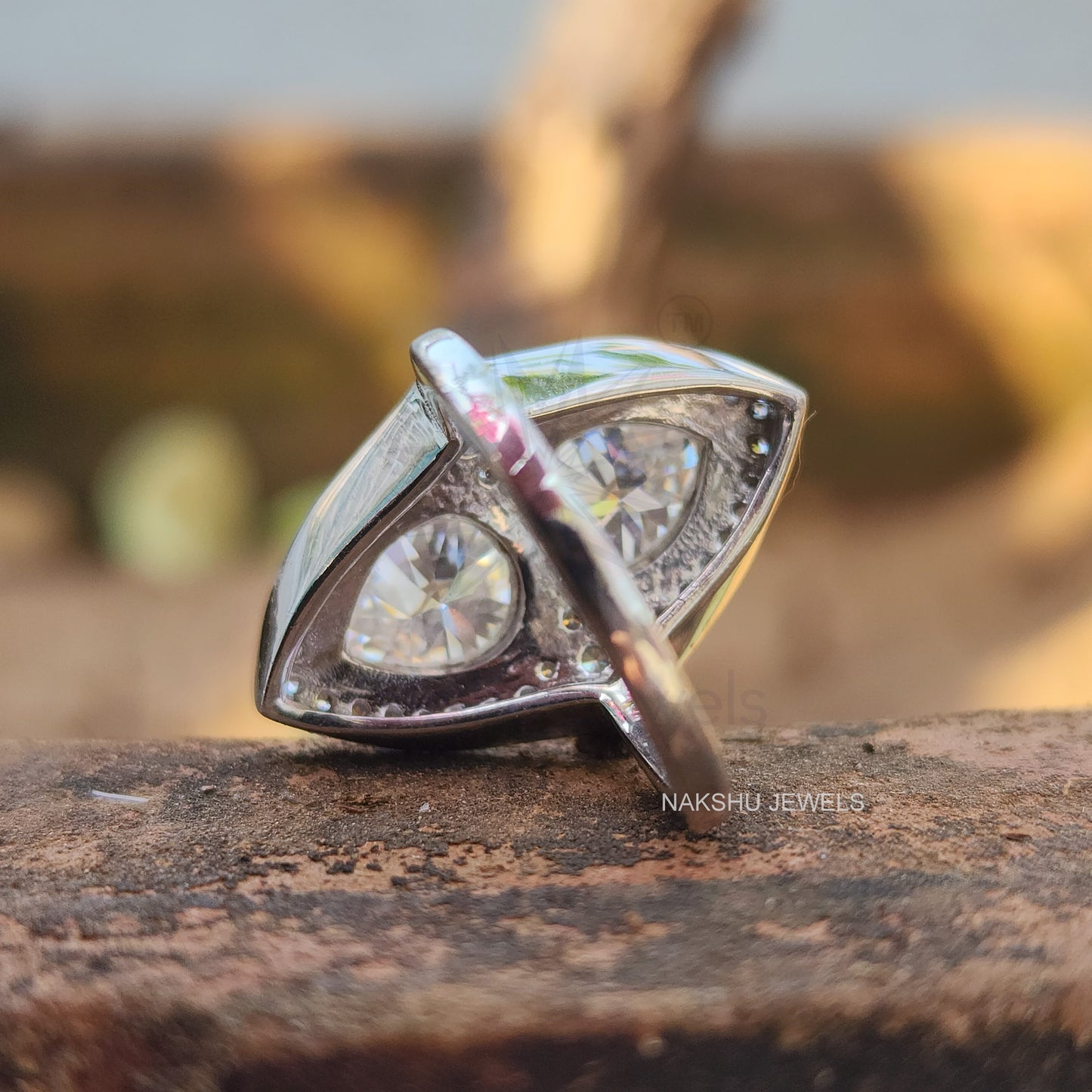 Pear Cut Bezel Set Two Stone Moissanite Engagement Ring