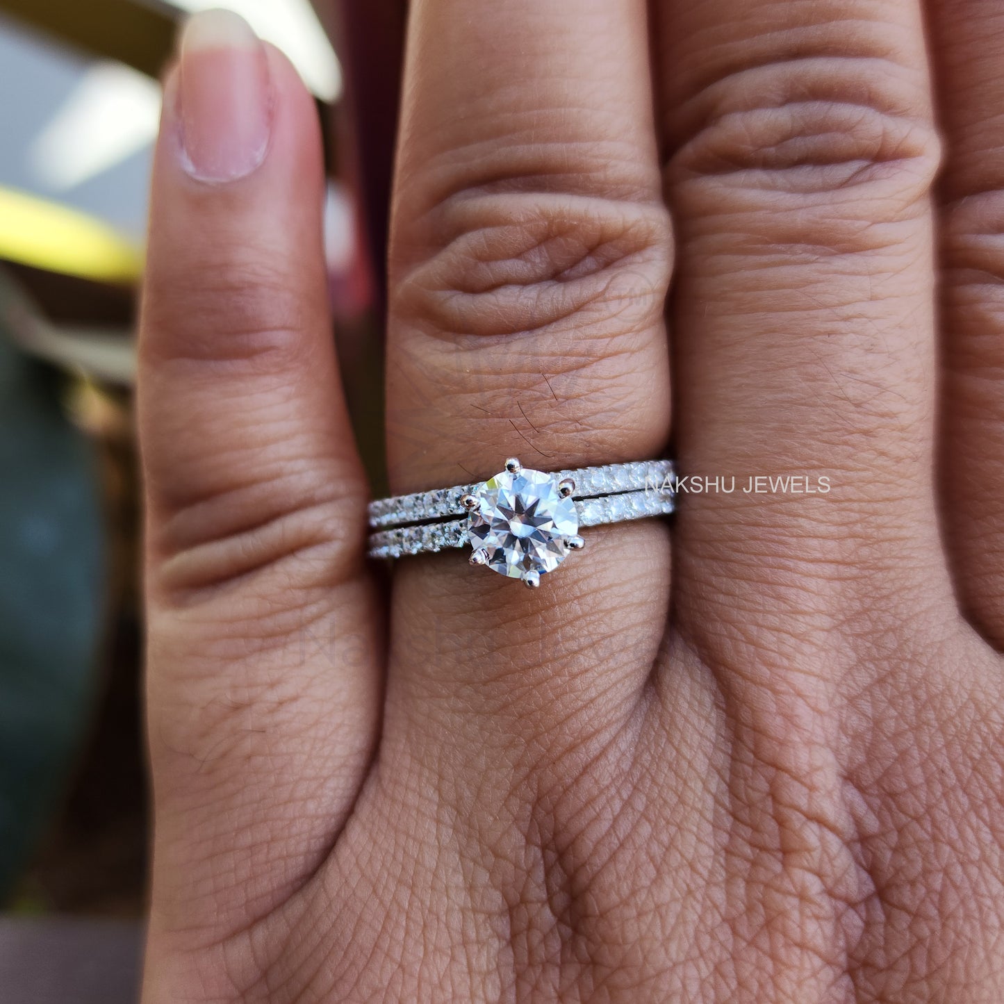 1.5 CT Round Cut Moissanite Bridal Set