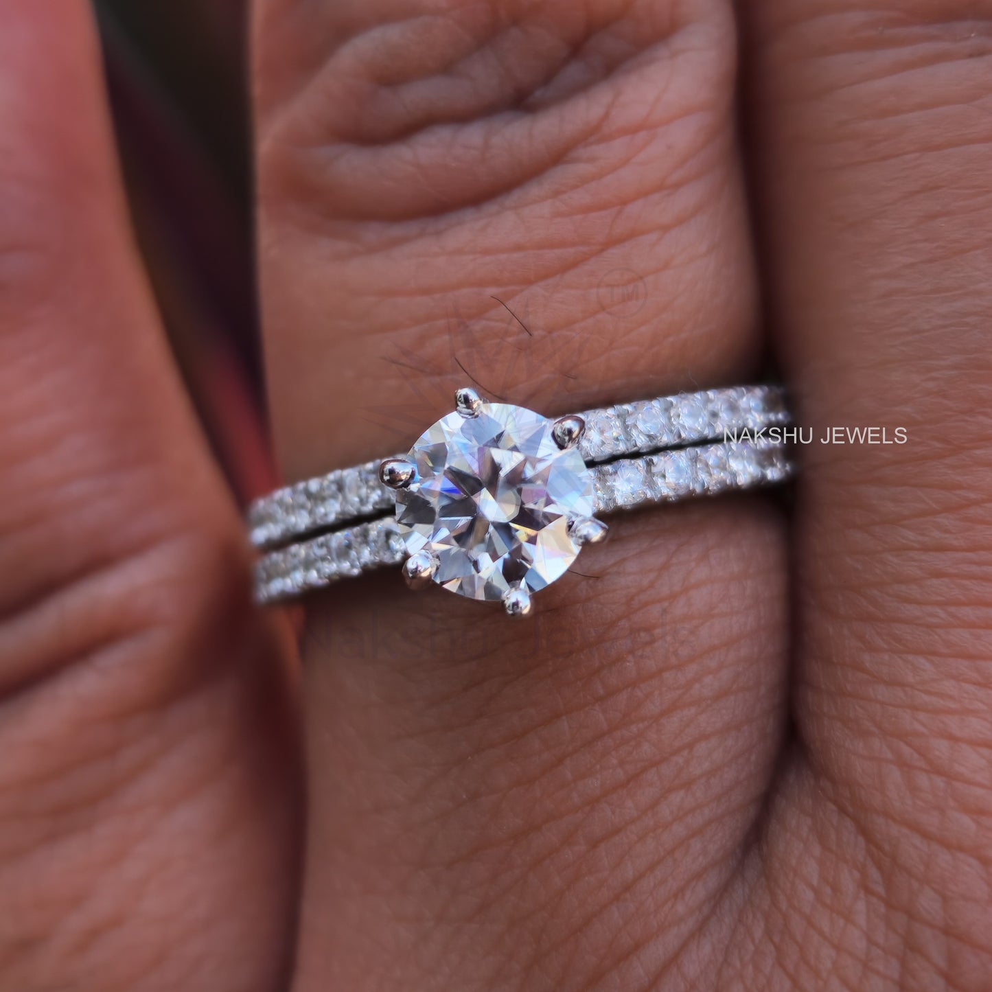 1.5 CT Round Cut Moissanite Bridal Set