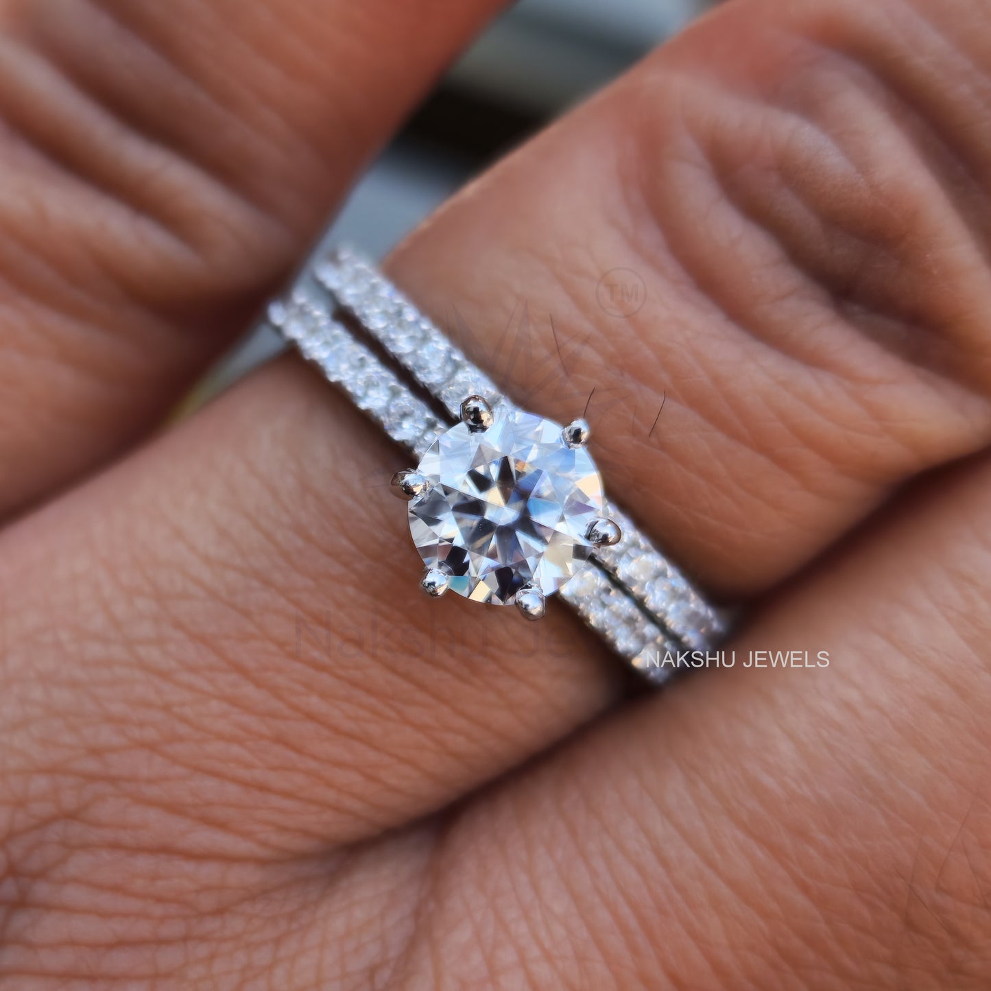 Round Cut Moissanite Pave Wedding Ring Set Moissanite Bridal Set Engagement Ring
