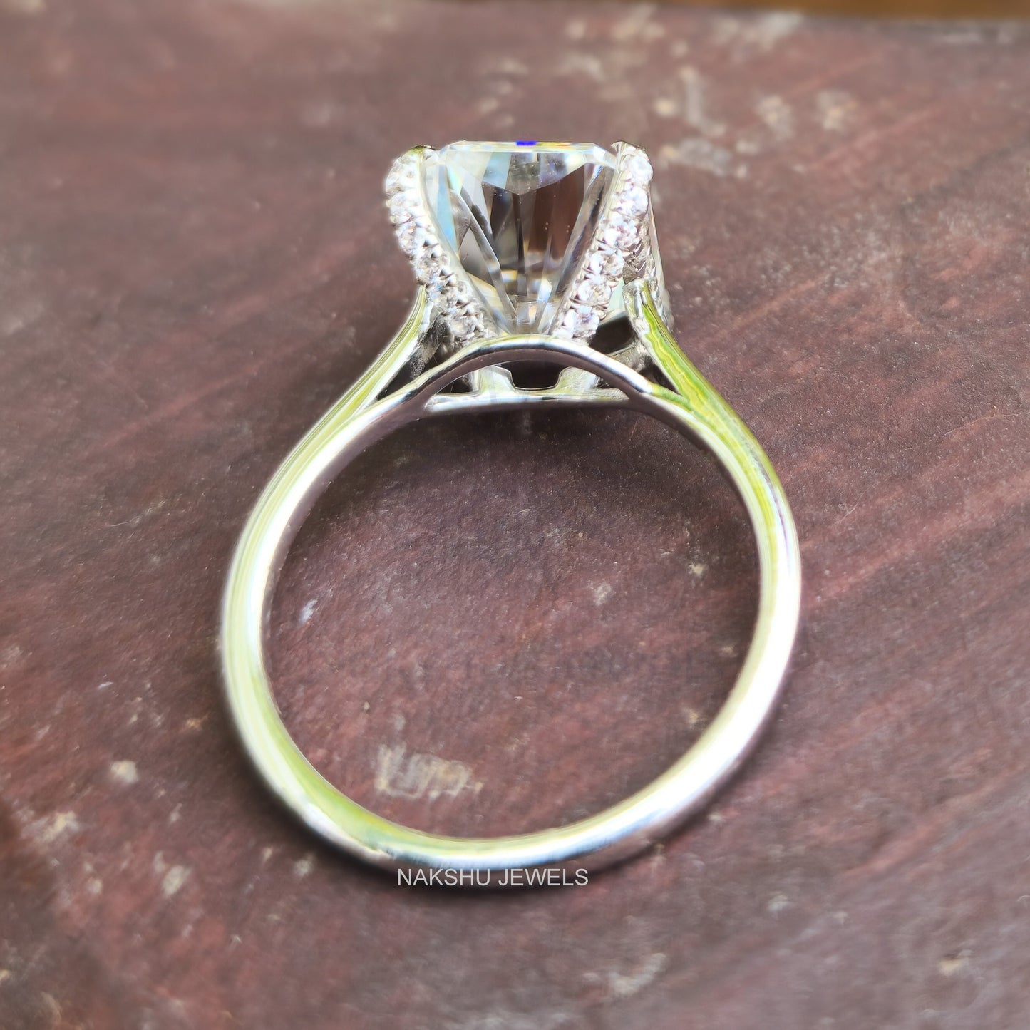 Radiant Cut Moissanite Hidden Accent Solitaire Engagement Ring