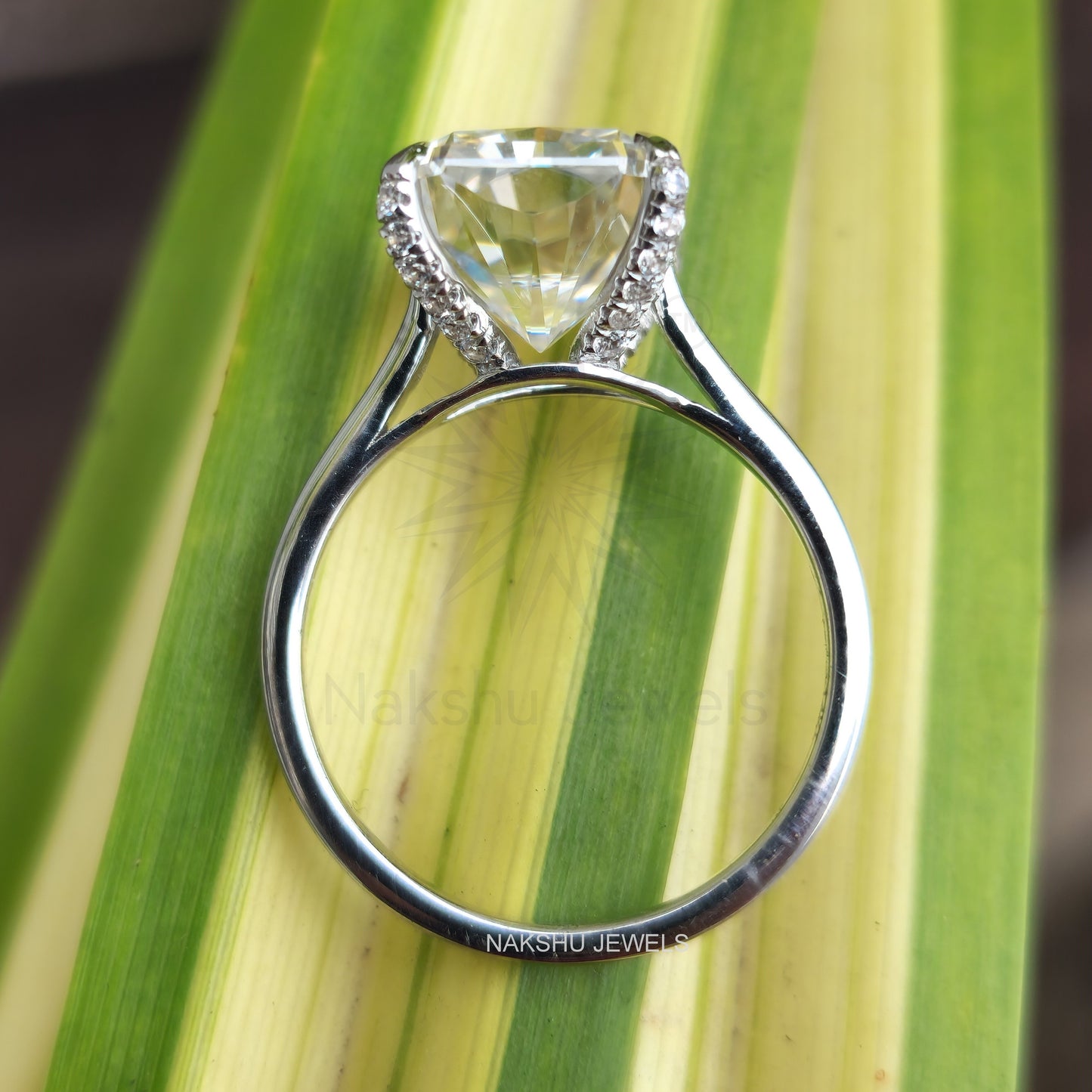 Radiant Cut Moissanite Hidden Accent Solitaire Engagement Ring