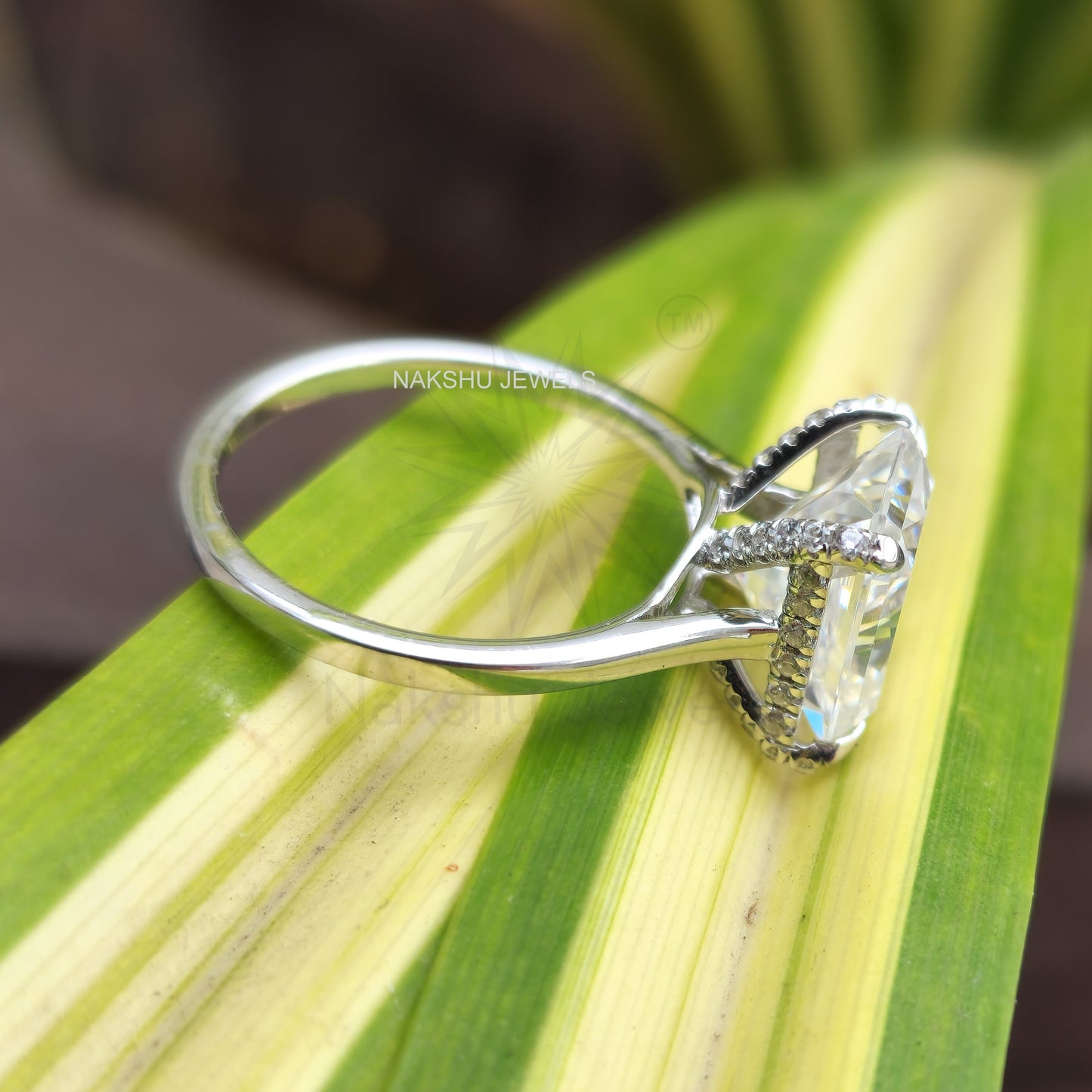 Radiant Cut Moissanite Hidden Accent Solitaire Engagement Ring