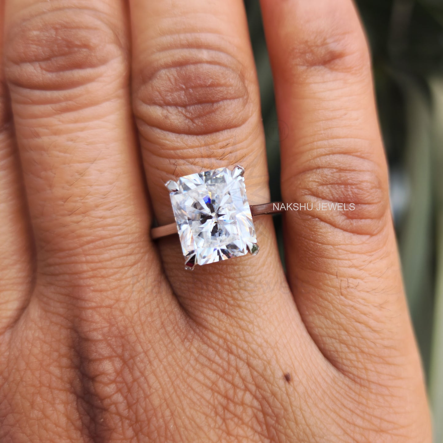 Radiant Cut Moissanite Hidden Accent Solitaire Engagement Ring