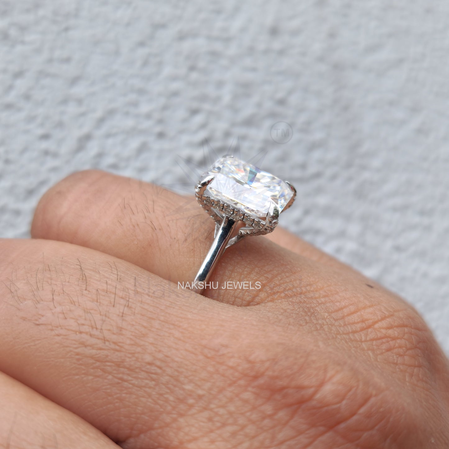 Radiant Cut Moissanite Hidden Accent Solitaire Engagement Ring