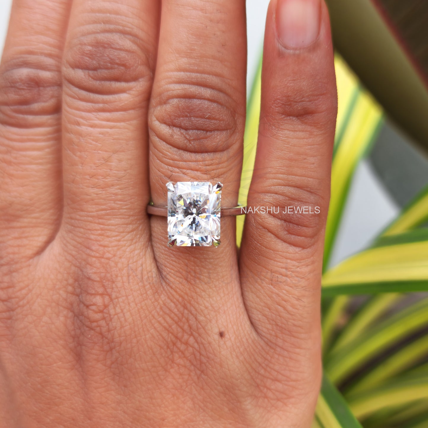 Radiant Cut Moissanite Hidden Accent Solitaire Engagement Ring