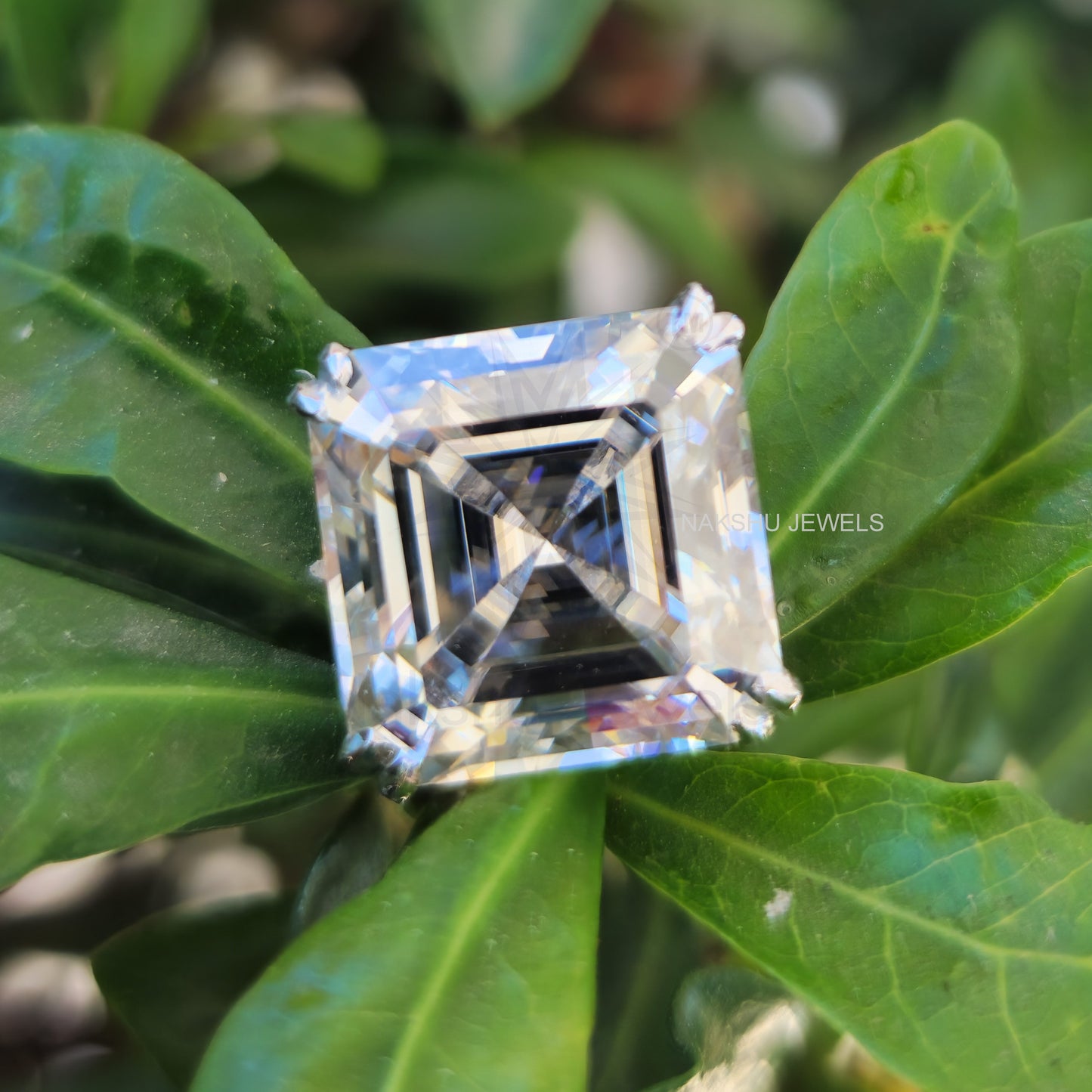 Asscher Cut Moissanite Comfort-Fit Engagement Ring - Hidden Halo Ring