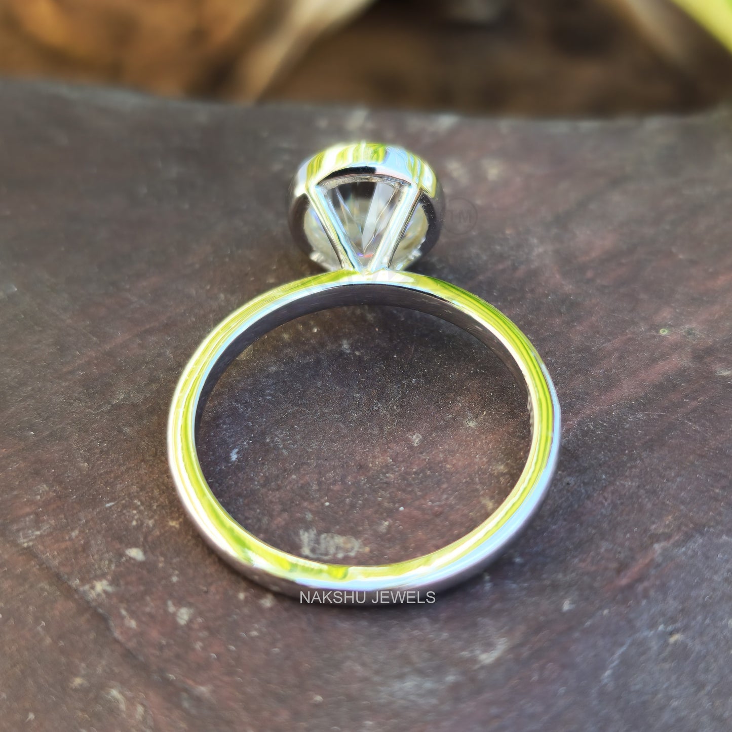Round Cut Moissanite Bezel Set Solitaire Engagement Bridal Ring Set