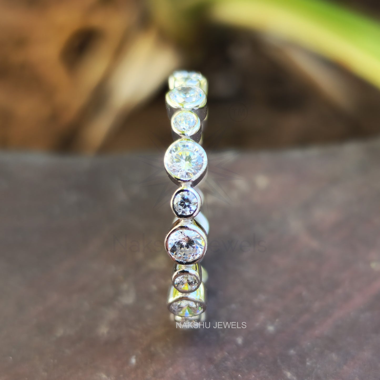 Round Cut Moissanite Bezel Set Solitaire Engagement Bridal Ring Set