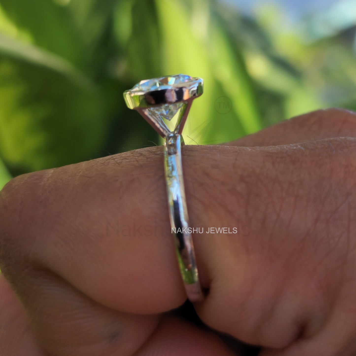 Round Cut Moissanite Bezel Set Solitaire Engagement Bridal Ring Set