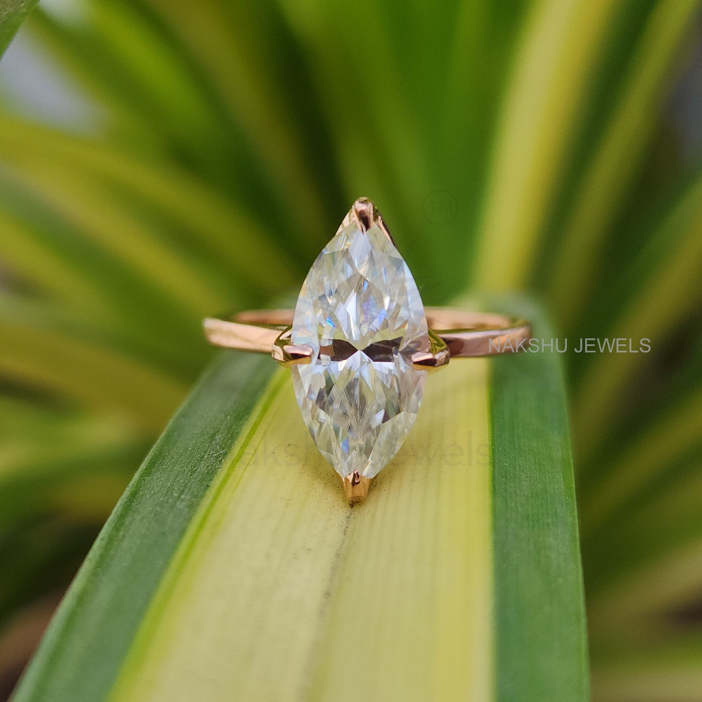 Art Deco Marquise Cut Moissanite Solitaire Engagement Ring