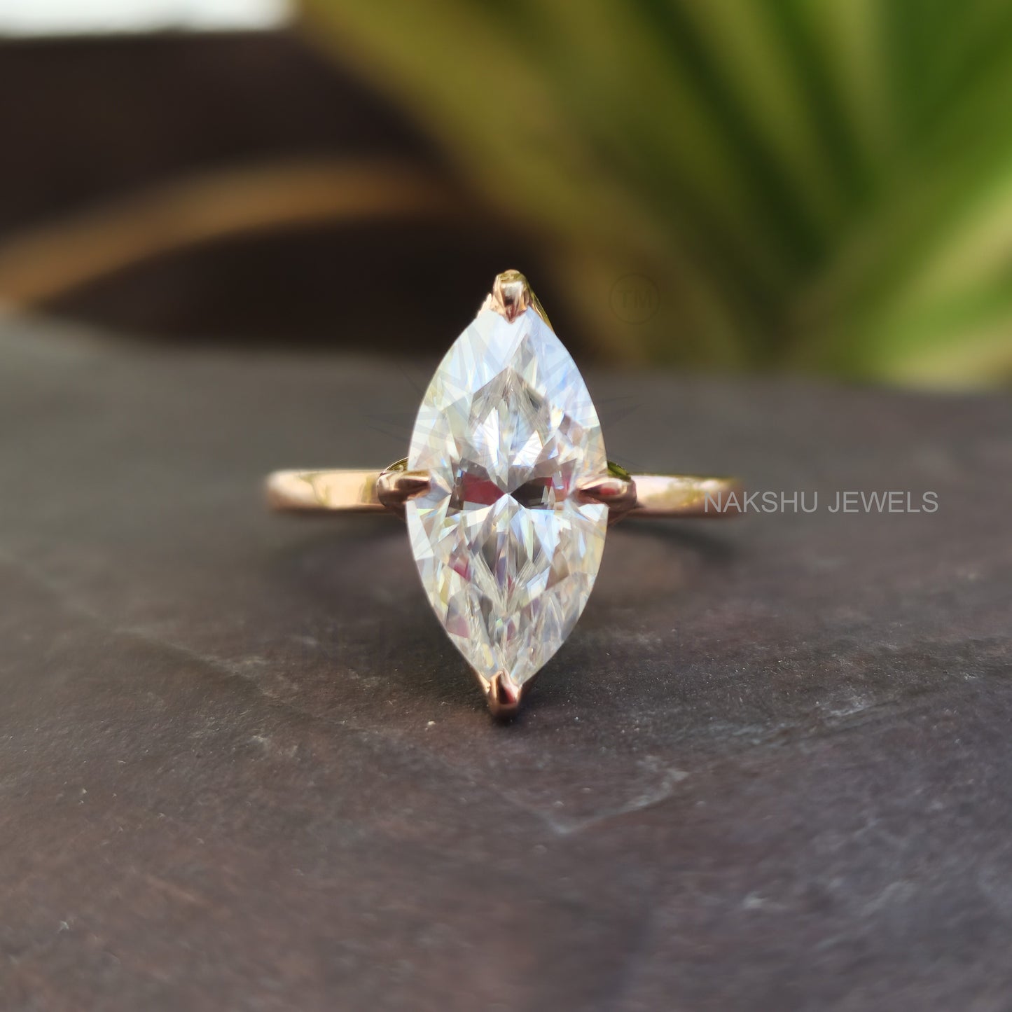 Art Deco Marquise Cut Moissanite Solitaire Engagement Ring
