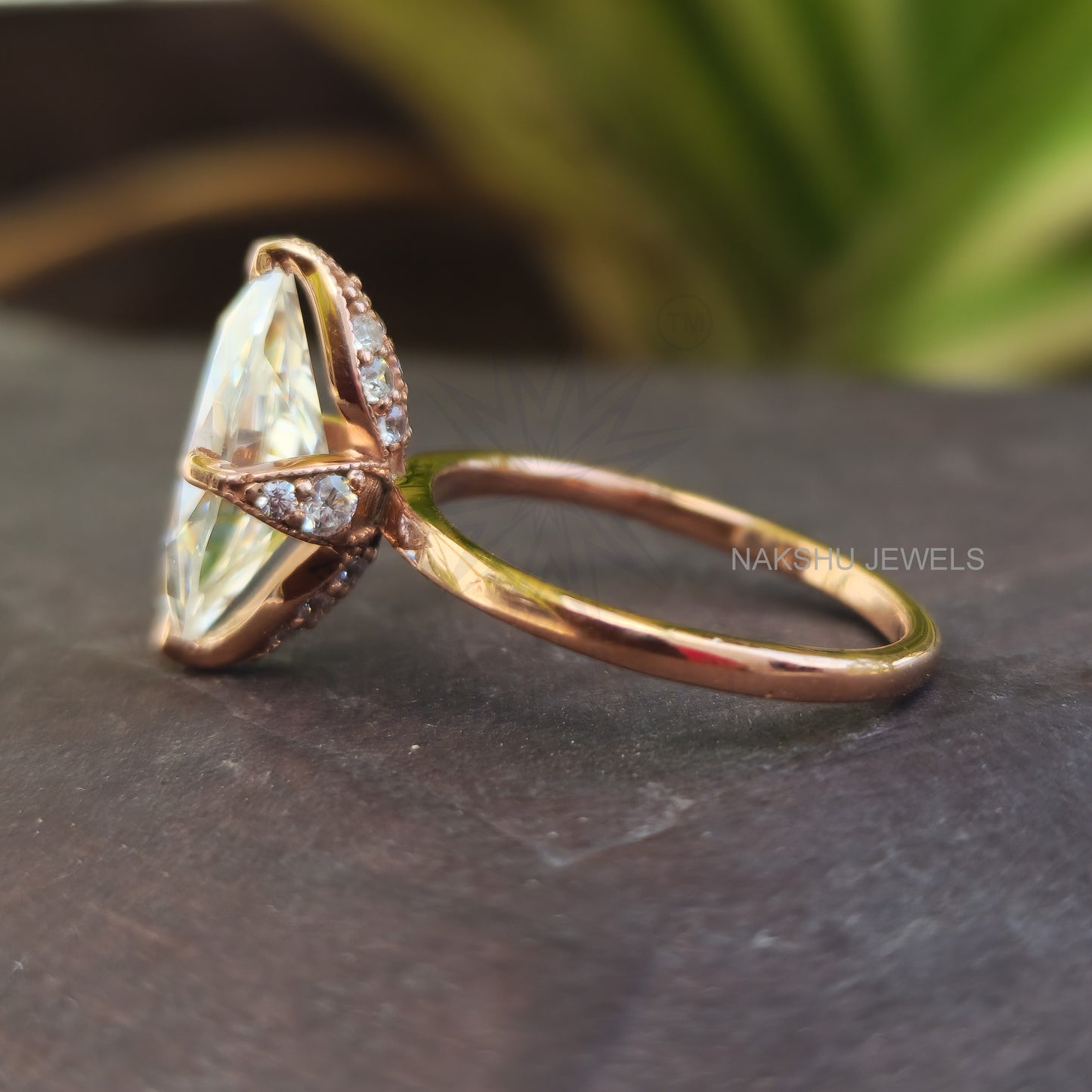 Art Deco Marquise Cut Moissanite Solitaire Engagement Ring