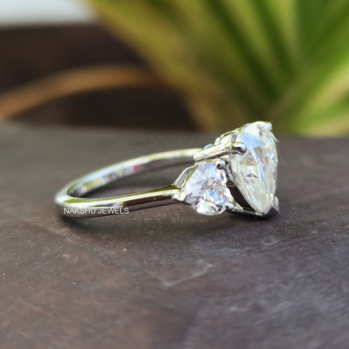 Heart Shape Moissanite Three Stone Engagement Ring