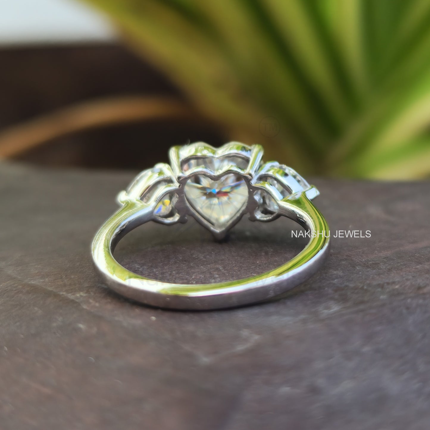 Heart Shape Moissanite Three Stone Engagement Ring