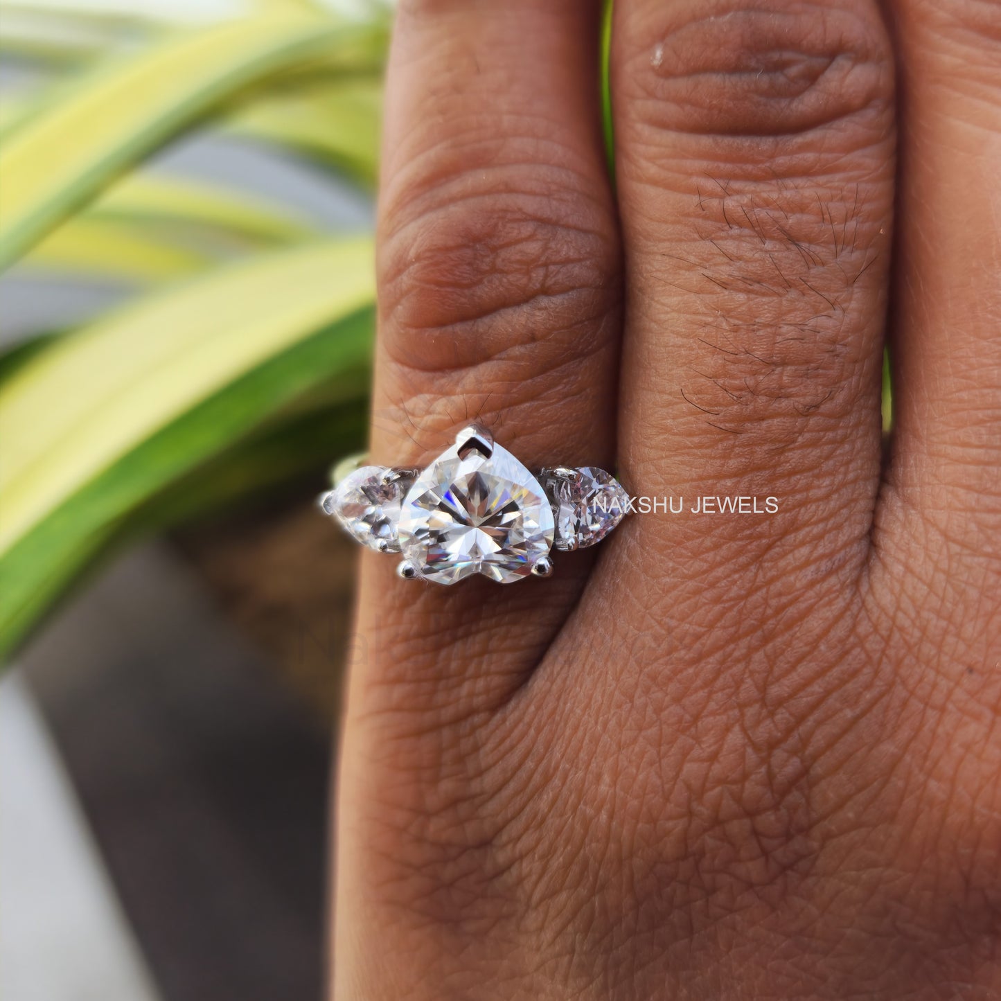 Heart Shape Moissanite Three Stone Engagement Ring