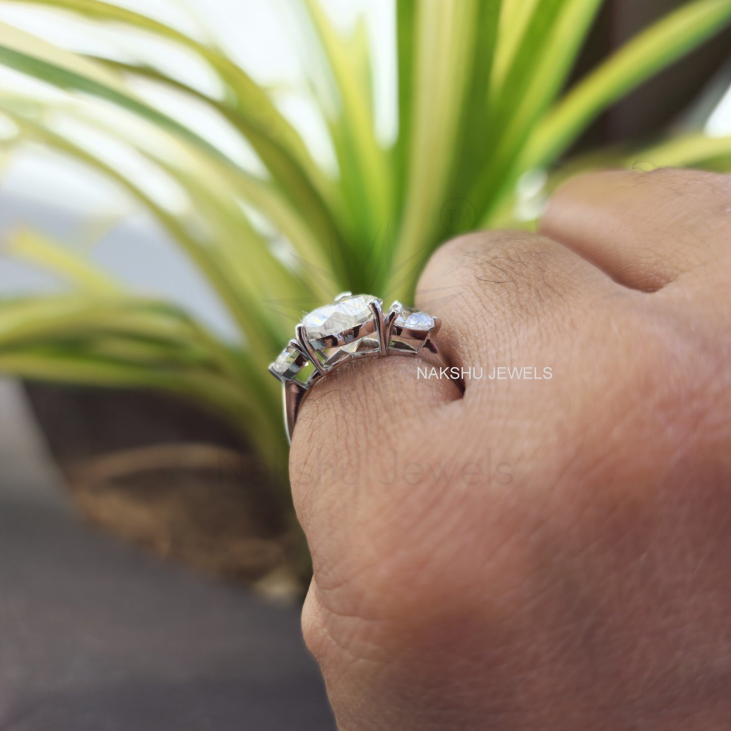 Heart Shape Moissanite Three Stone Engagement Ring