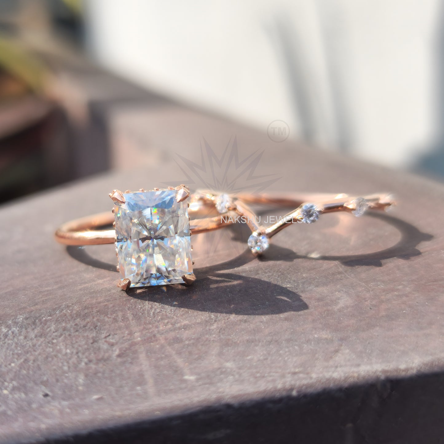 Radiant Cut Moissanite Bridal Set Engagement Wedding Ring Set With Curve Band